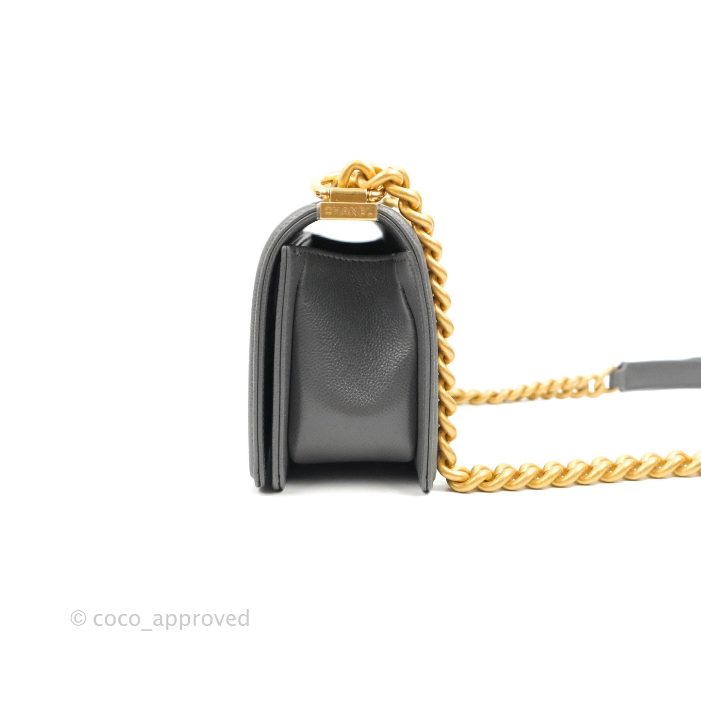 Chanel Small Boy Dark Grey Caviar Aged Gold Hardware