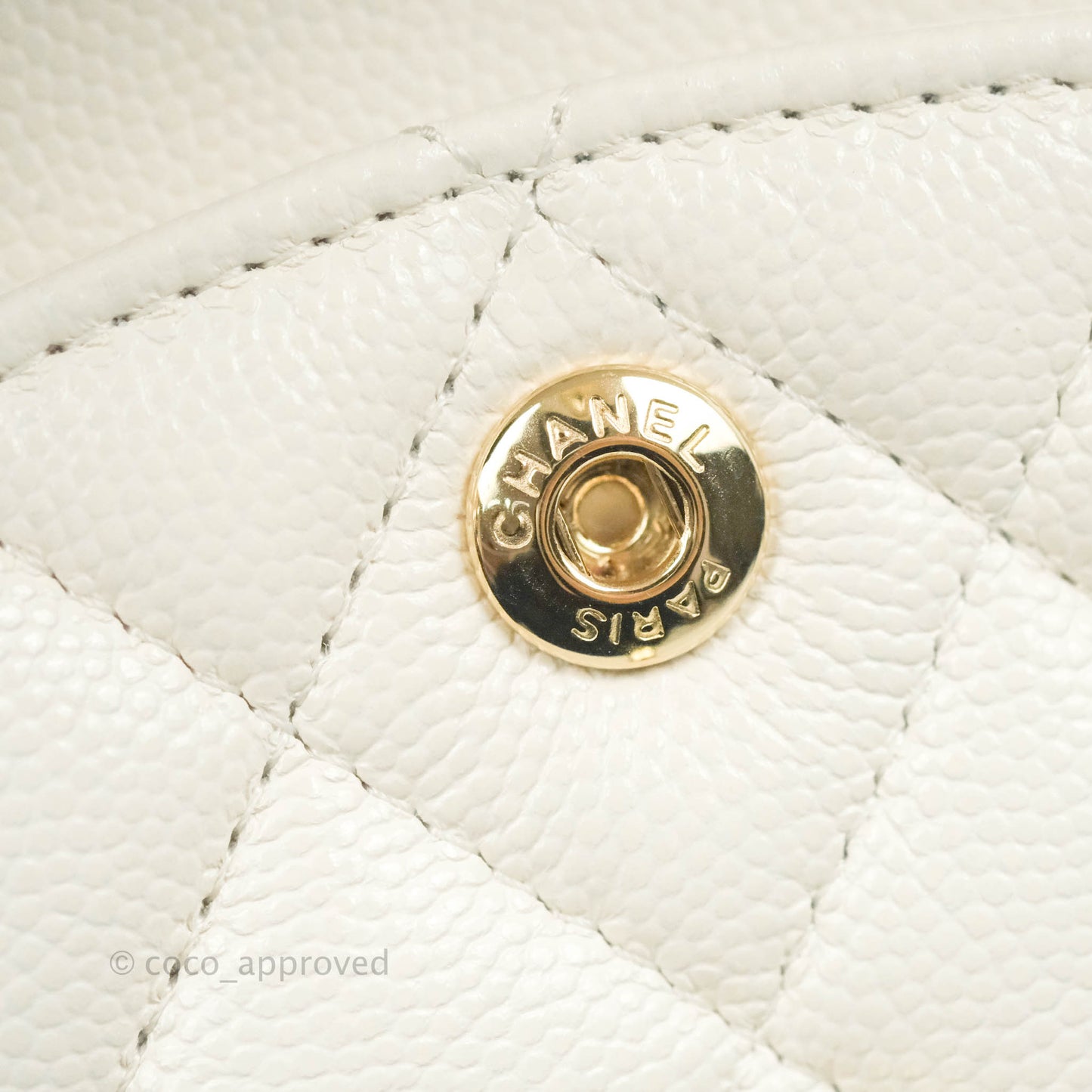 Chanel Small S/M Classic Quilted Flap White Caviar Gold Hardware 21S