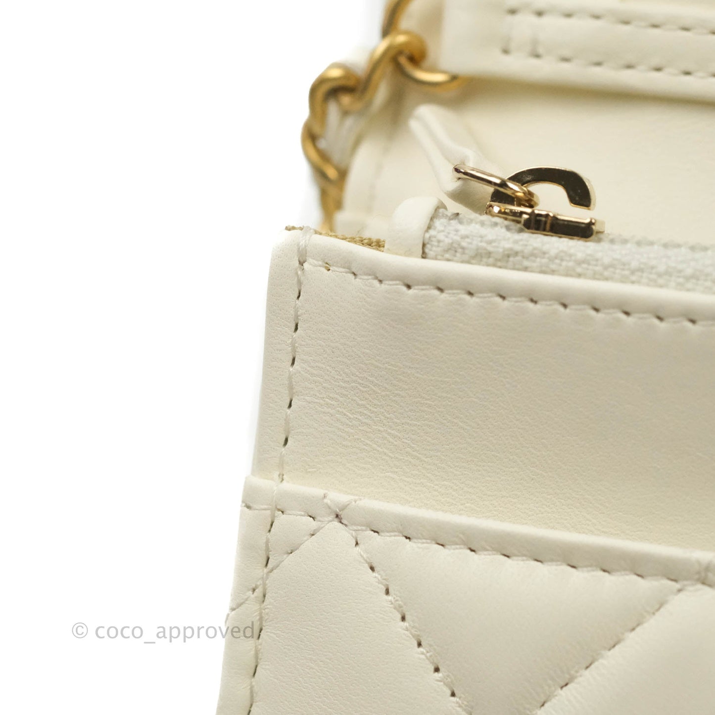 Chanel Quilted Pearl Crush Wallet on Chain WOC White Lambskin Aged Gold Hardware