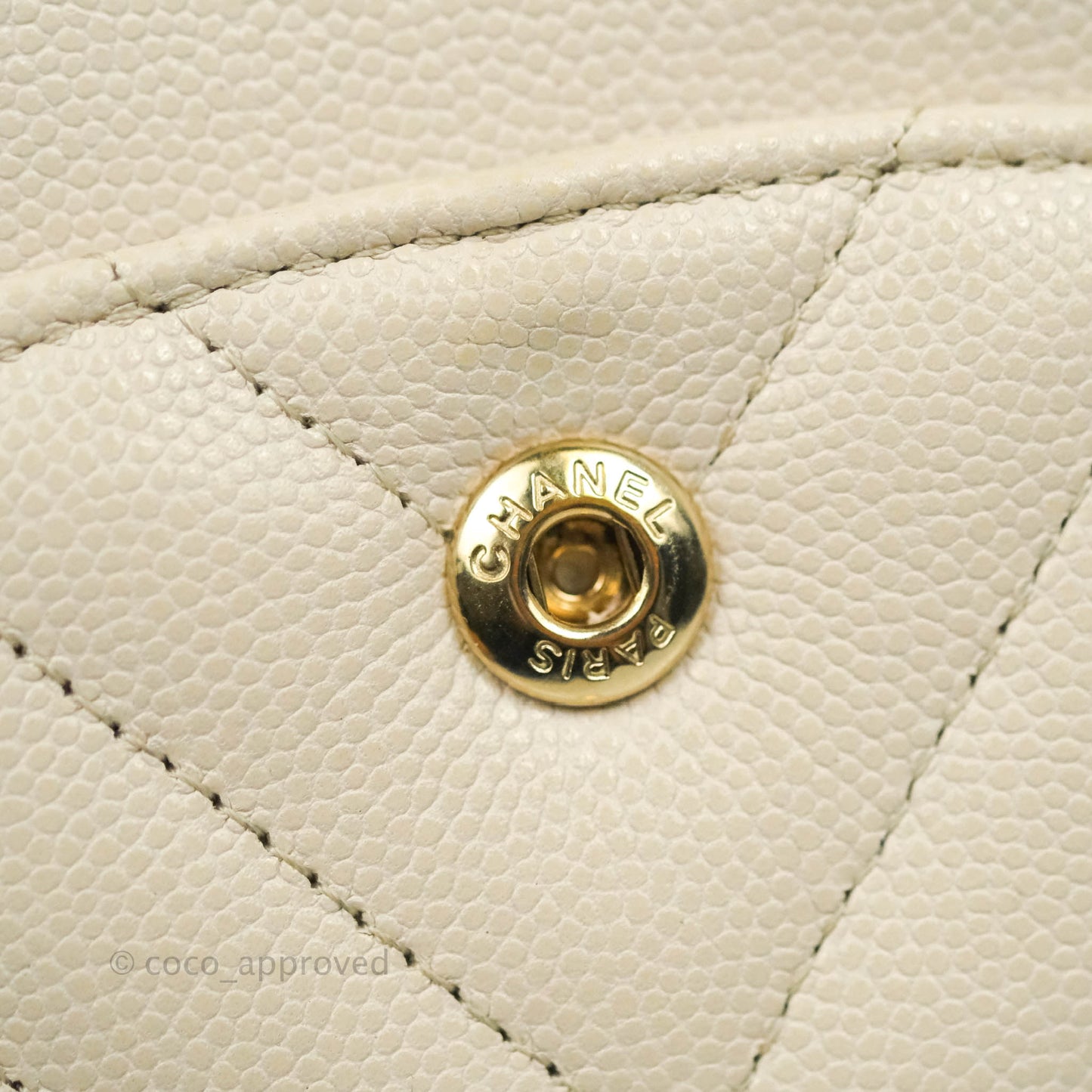 Chanel Classic M/L Medium Double Flap Chevron Ivory Caviar Gold Hardware