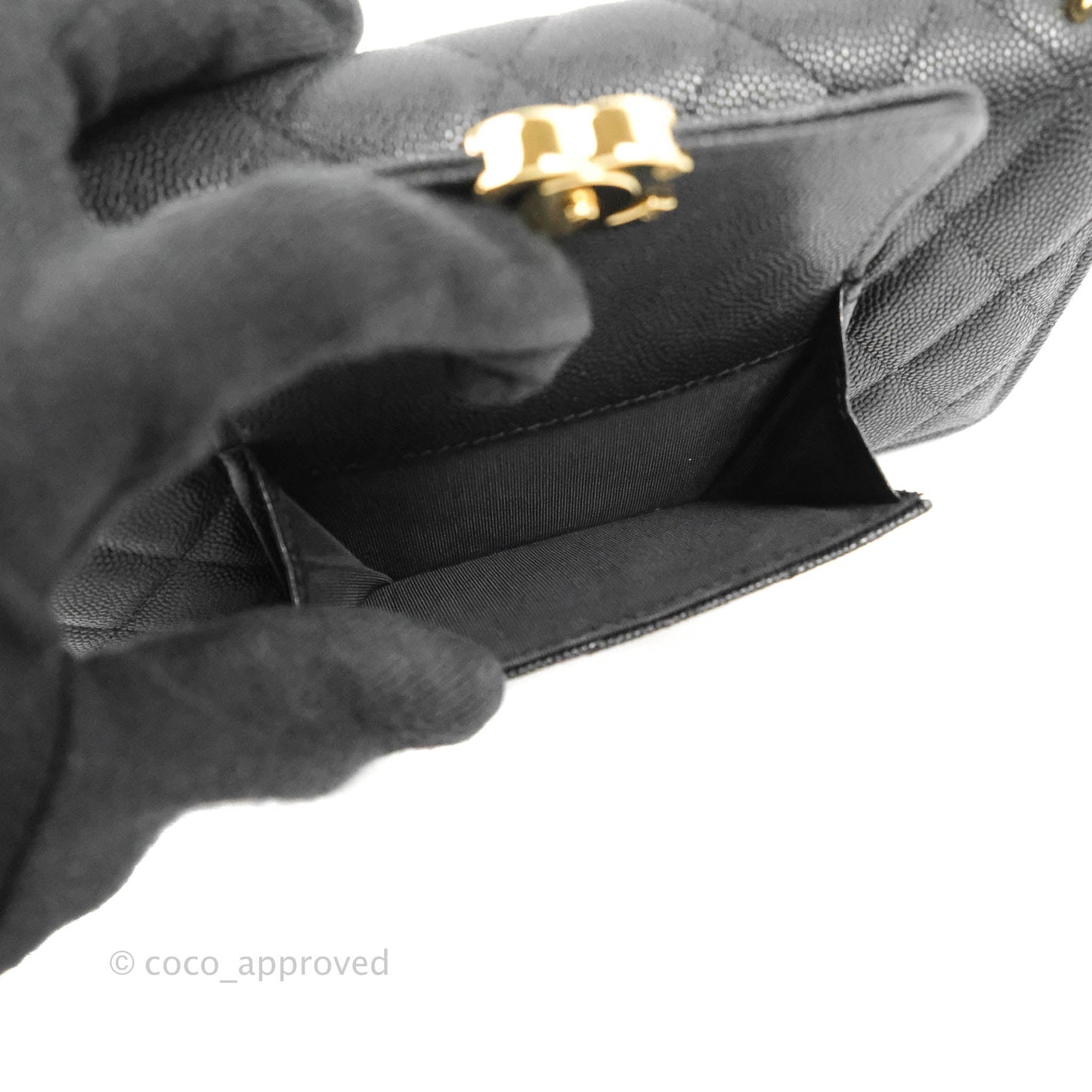 Chanel Quilted Pocket Long Wallet On Chain Black Caviar Gold Hardware 22A