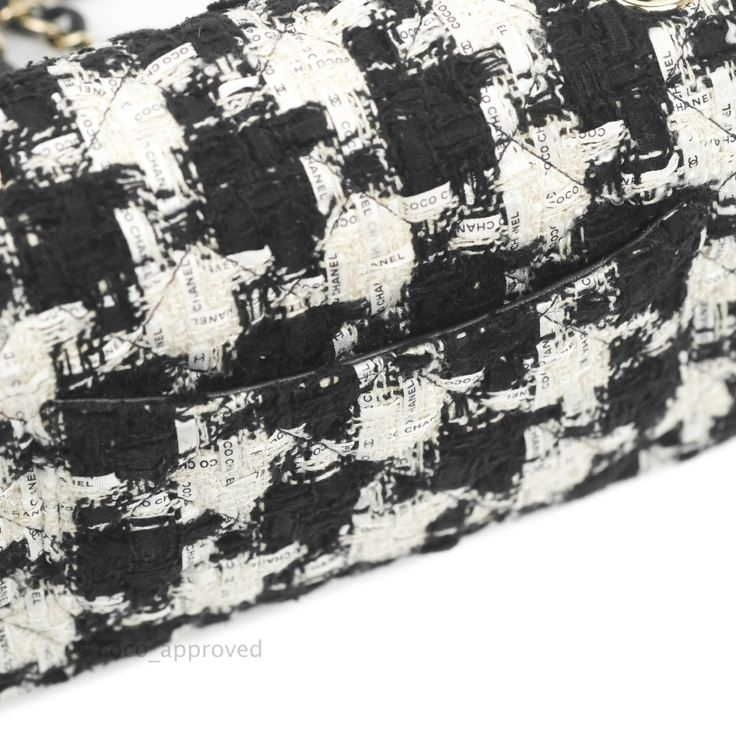 Chanel Quilted Mini Rectangular Flap Tweed Houndstooth Black & White Gold Hardware