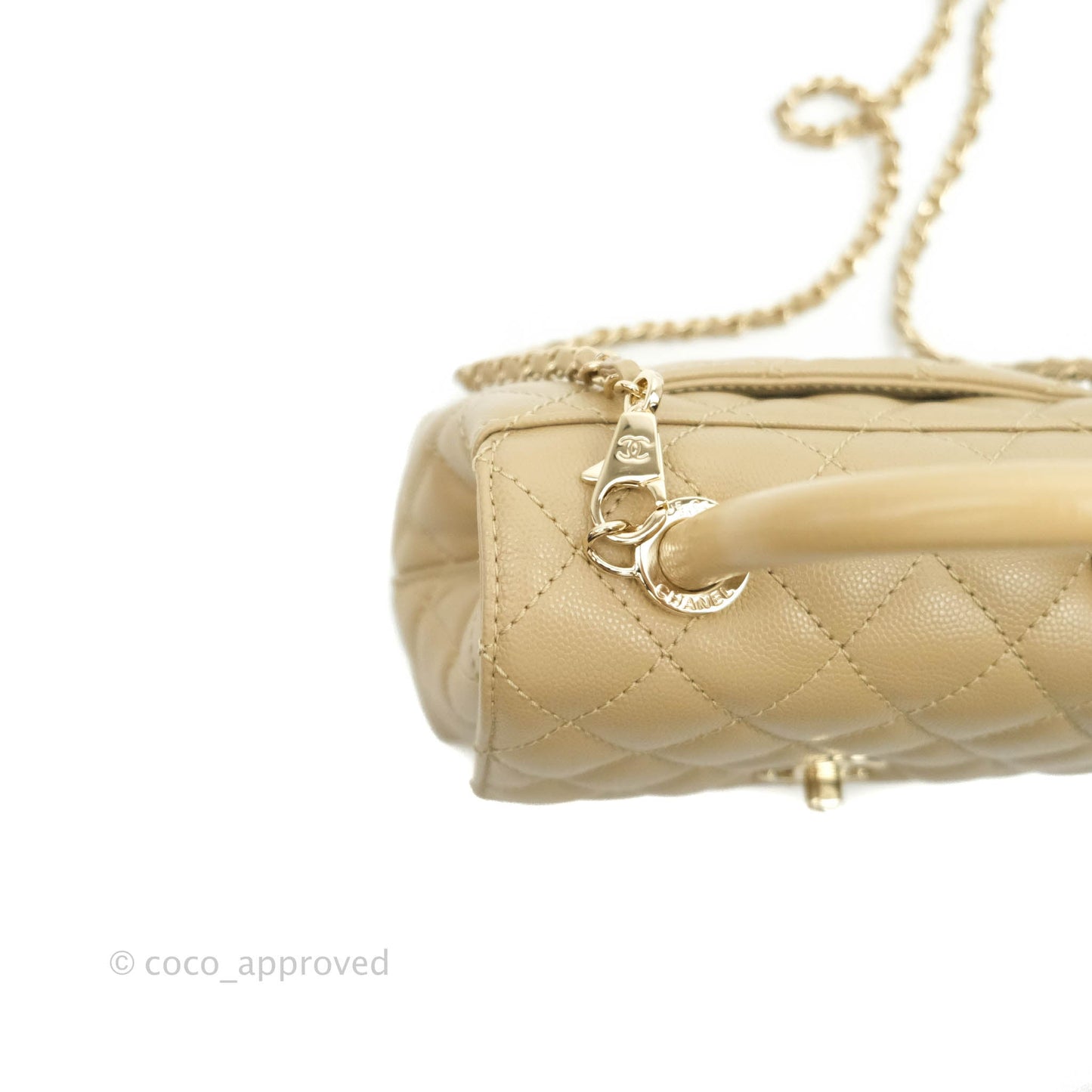 Chanel Mini Beige Coco Handle Quilted Caviar Gold Hardware Embossed Lizard Handle 21A