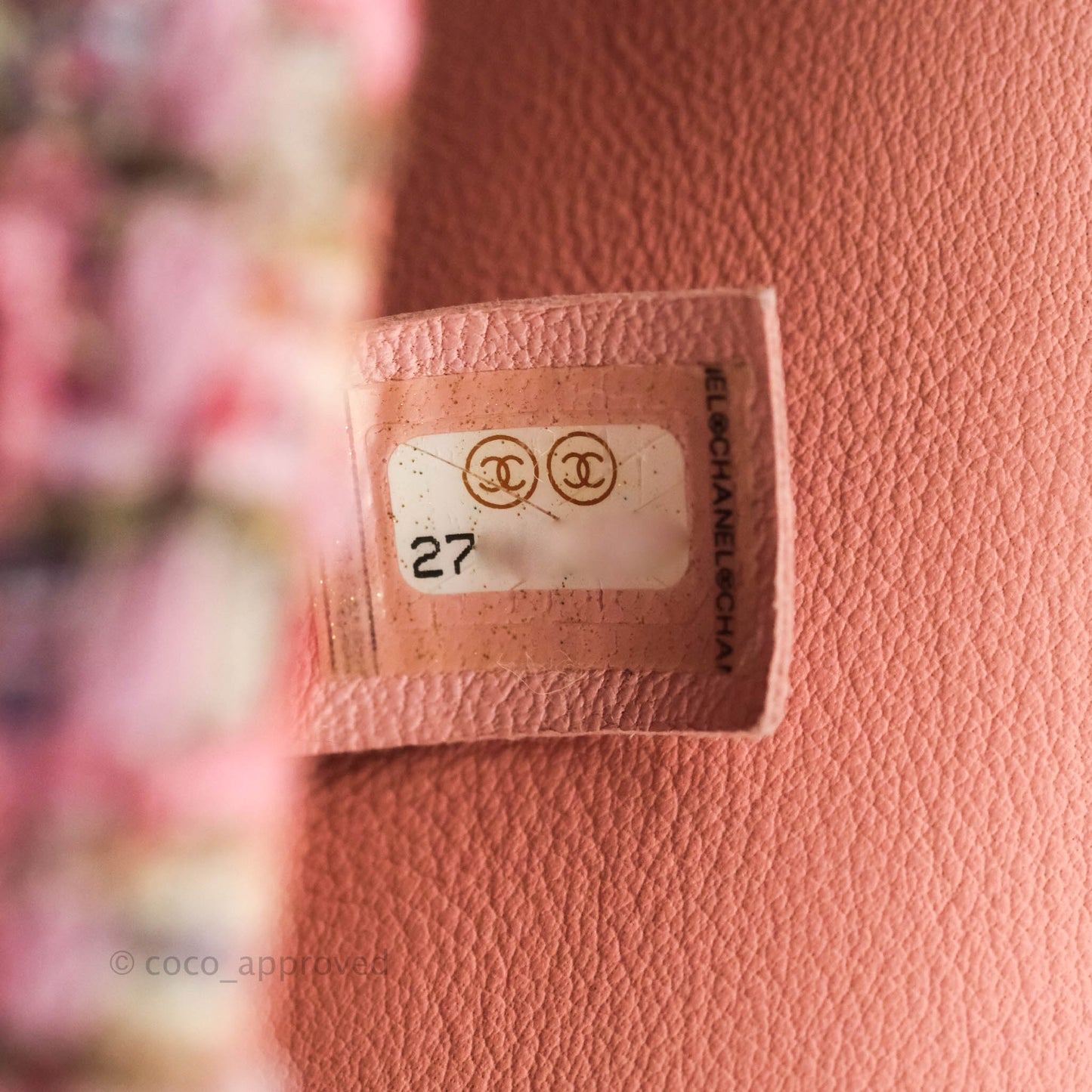 Chanel Medium Pink Tweed Flap Bag With Large Pearl Handle Gold Hardware
