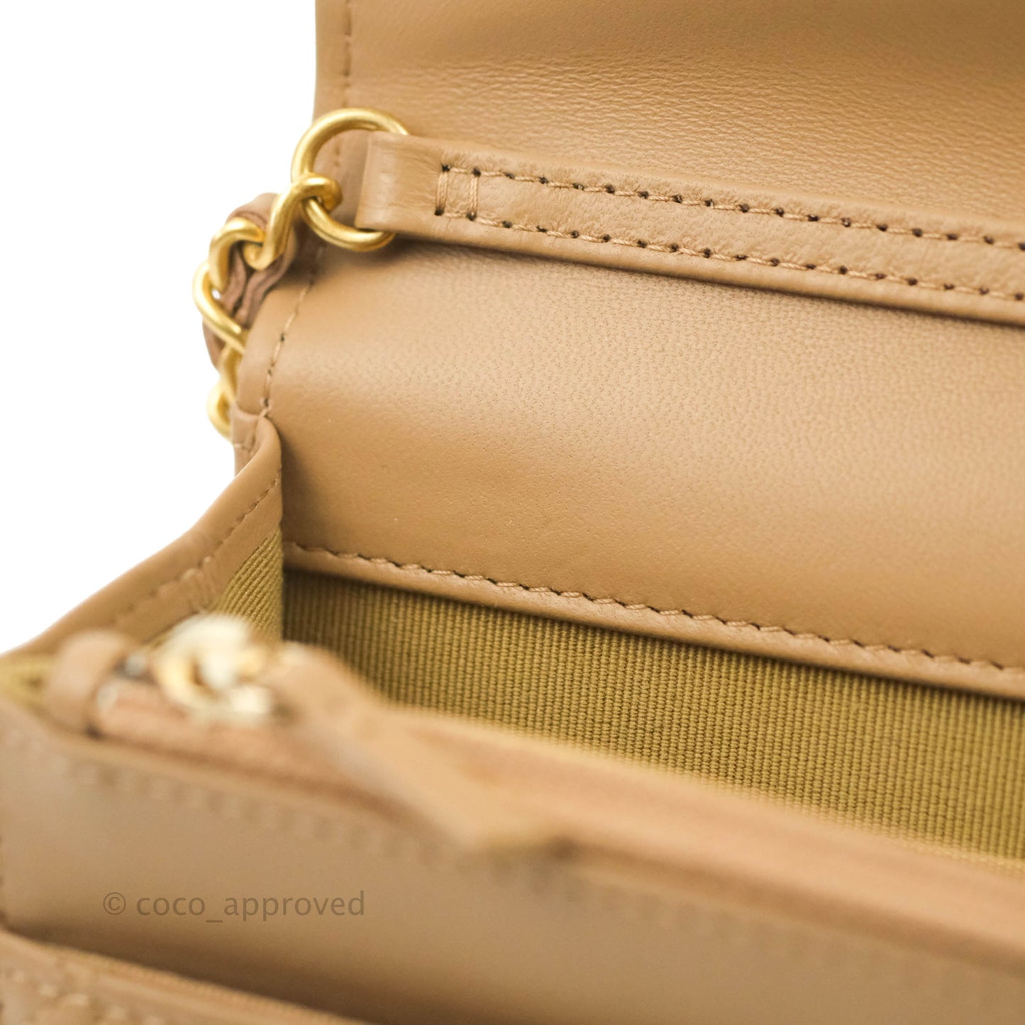 Chanel Quilted Pearl Crush Wallet on Chain WOC Beige Lambskin Aged Gold Hardware 22B