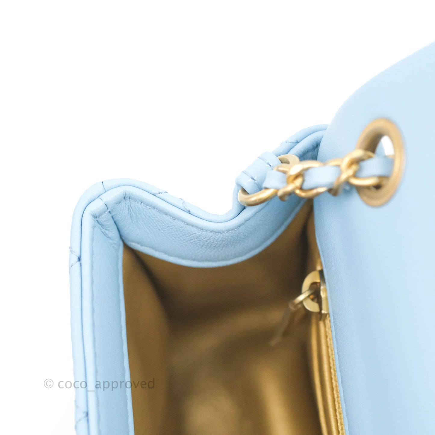 Chanel Mini Rectangular Pearl Crush Quilted Blue Lambskin Aged Gold Hardware