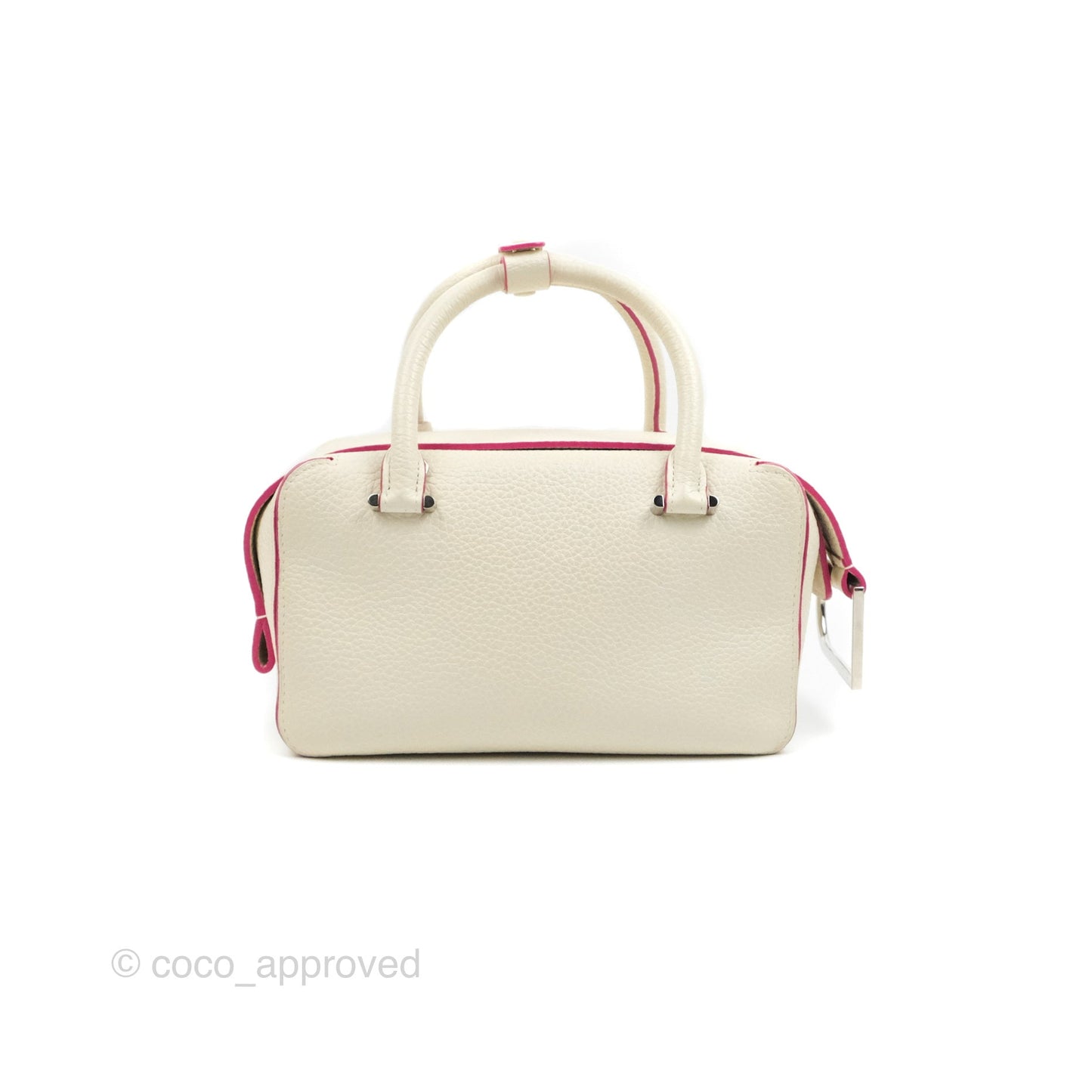 Delvaux Cool Box Mini Taurillon Soft Grained Calfskin White/Fuchsia
