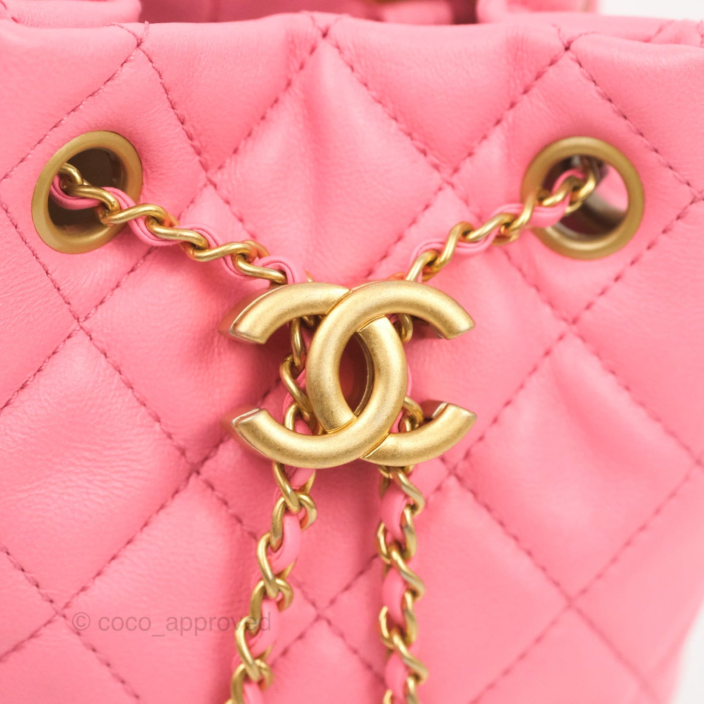 Chanel Quilted Crystal Pearl Crush Drawstring Bucket Bag Pink Lambskin Gold Hardware
