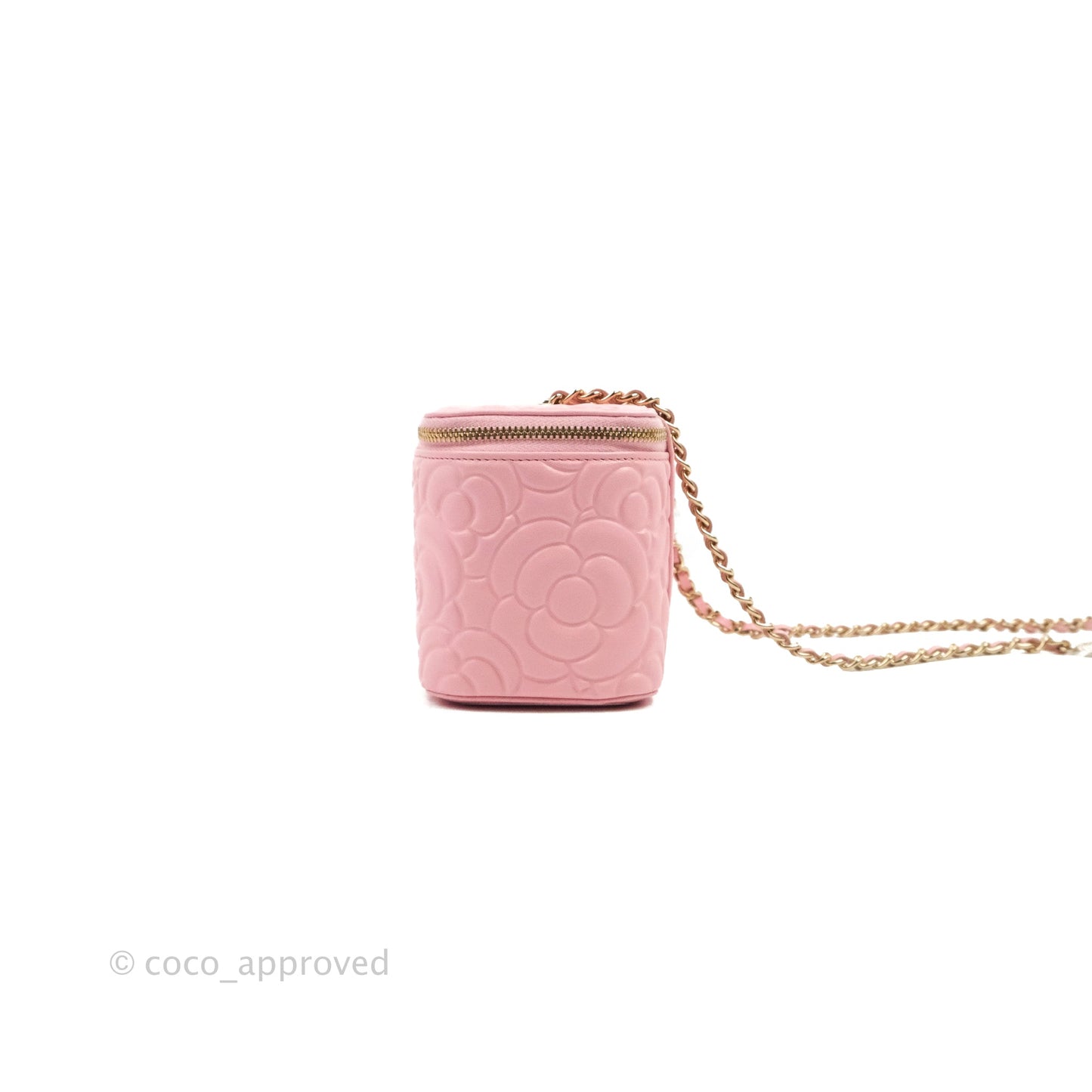 Chanel Vanity with Chain Camellia Embossed Pink Calfskin Gold Hardware