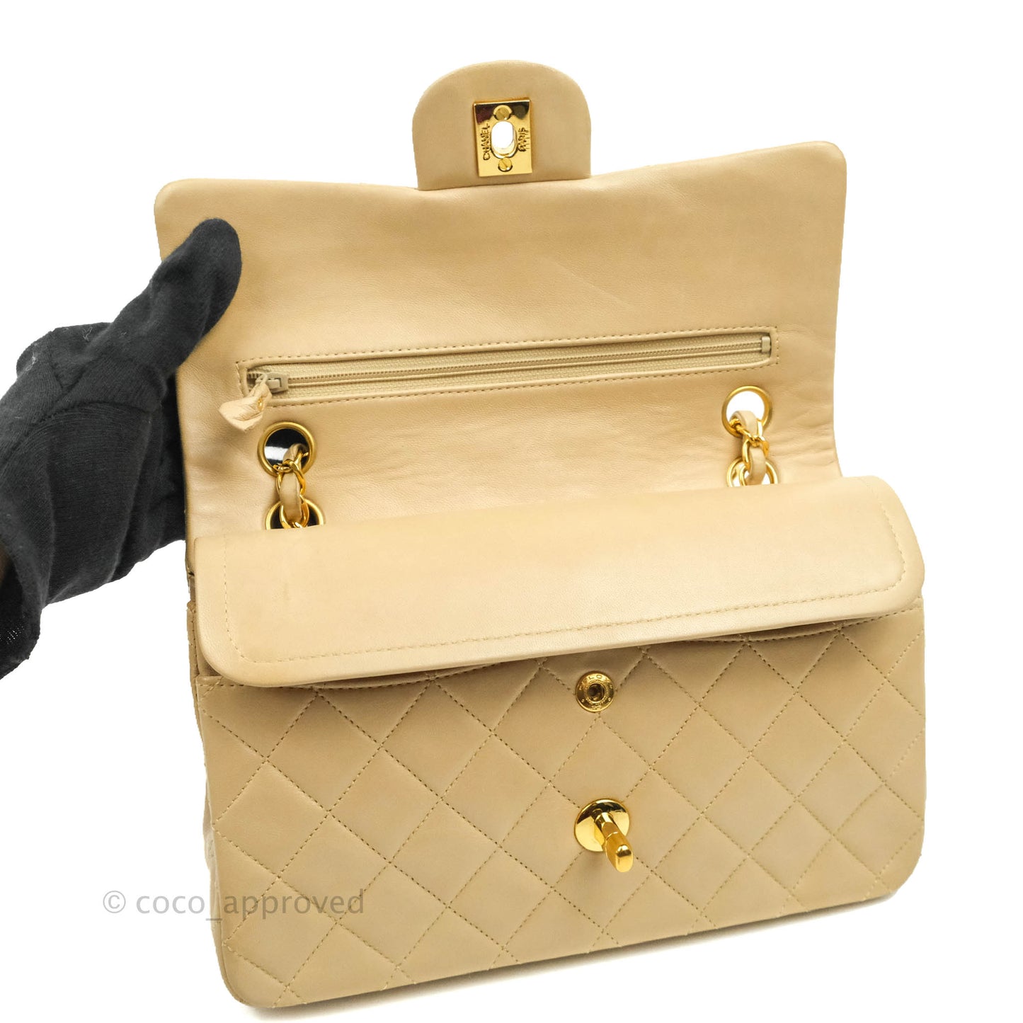 Chanel Classic Vintage Small Flap Beige Lambskin 24K Gold Hardware