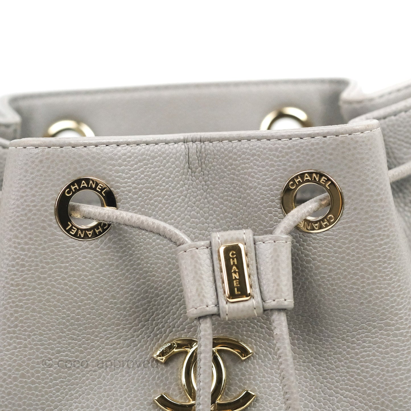 Chanel Business Affinity Drawstring Bucket Bag Grey Caviar Gold Hardware