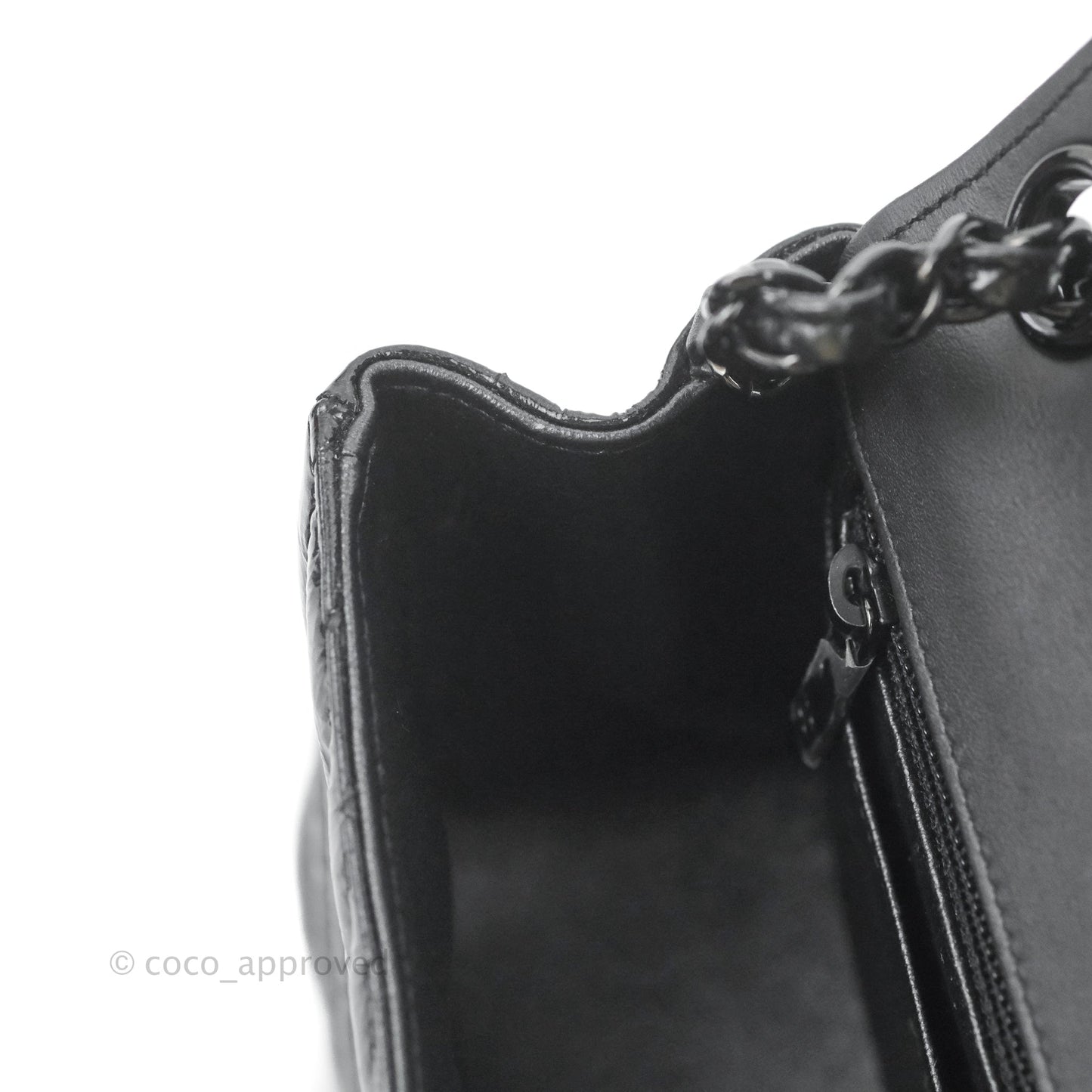 Chanel Mini Square Chevron Flap Black Crumpled Metallic Patent So Black