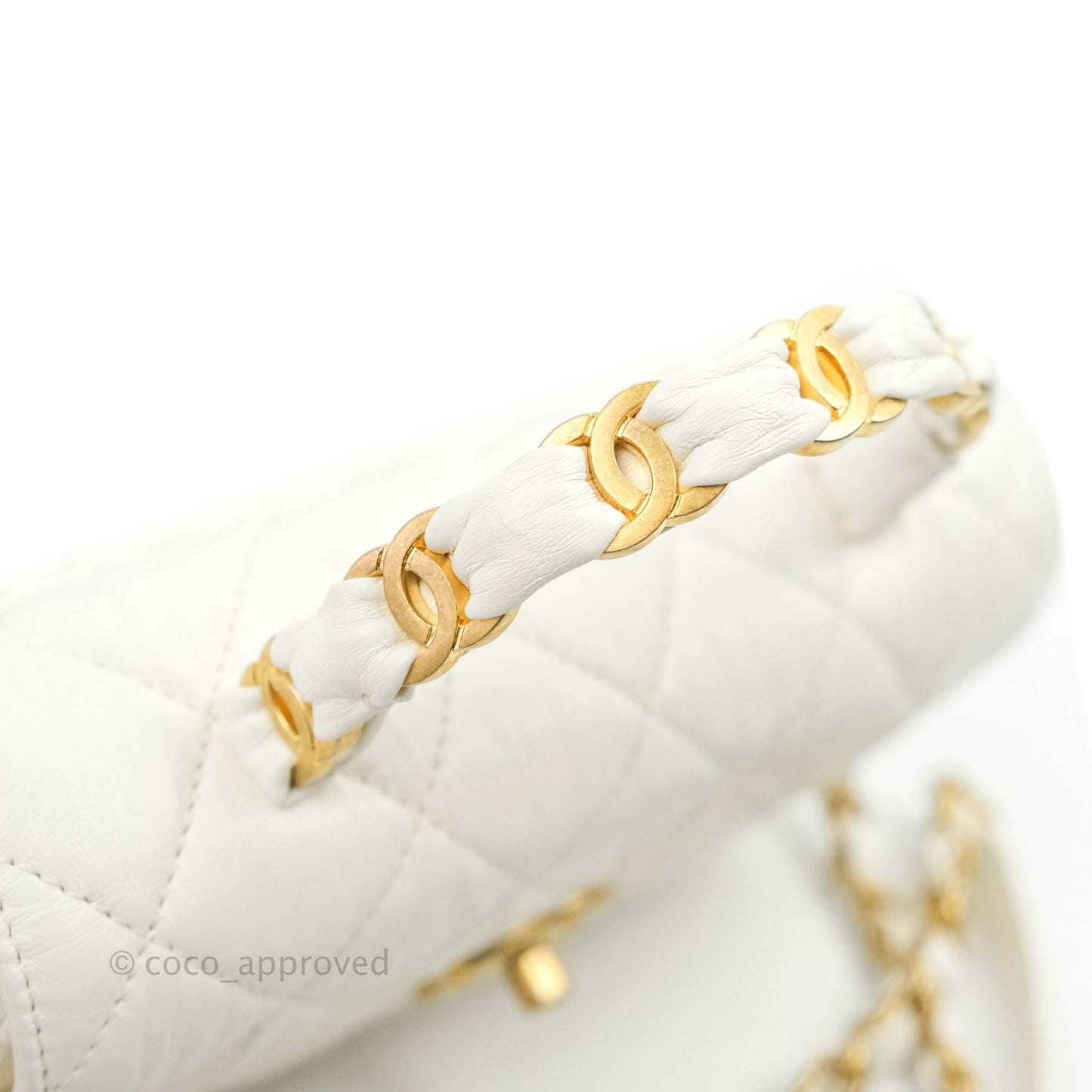 Chanel Quilted CC Top Handle Flap White Calfskin Aged Gold Hardware