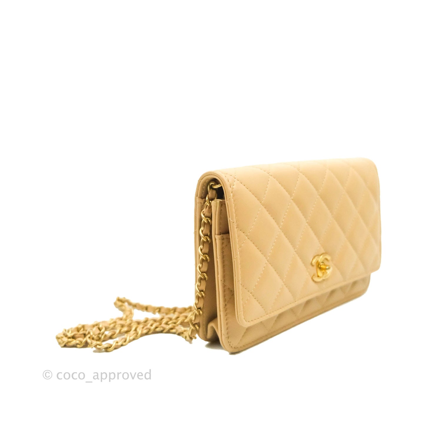 Chanel Quilted Pearl Crush Wallet on Chain WOC Beige Lambskin Aged Gold Hardware