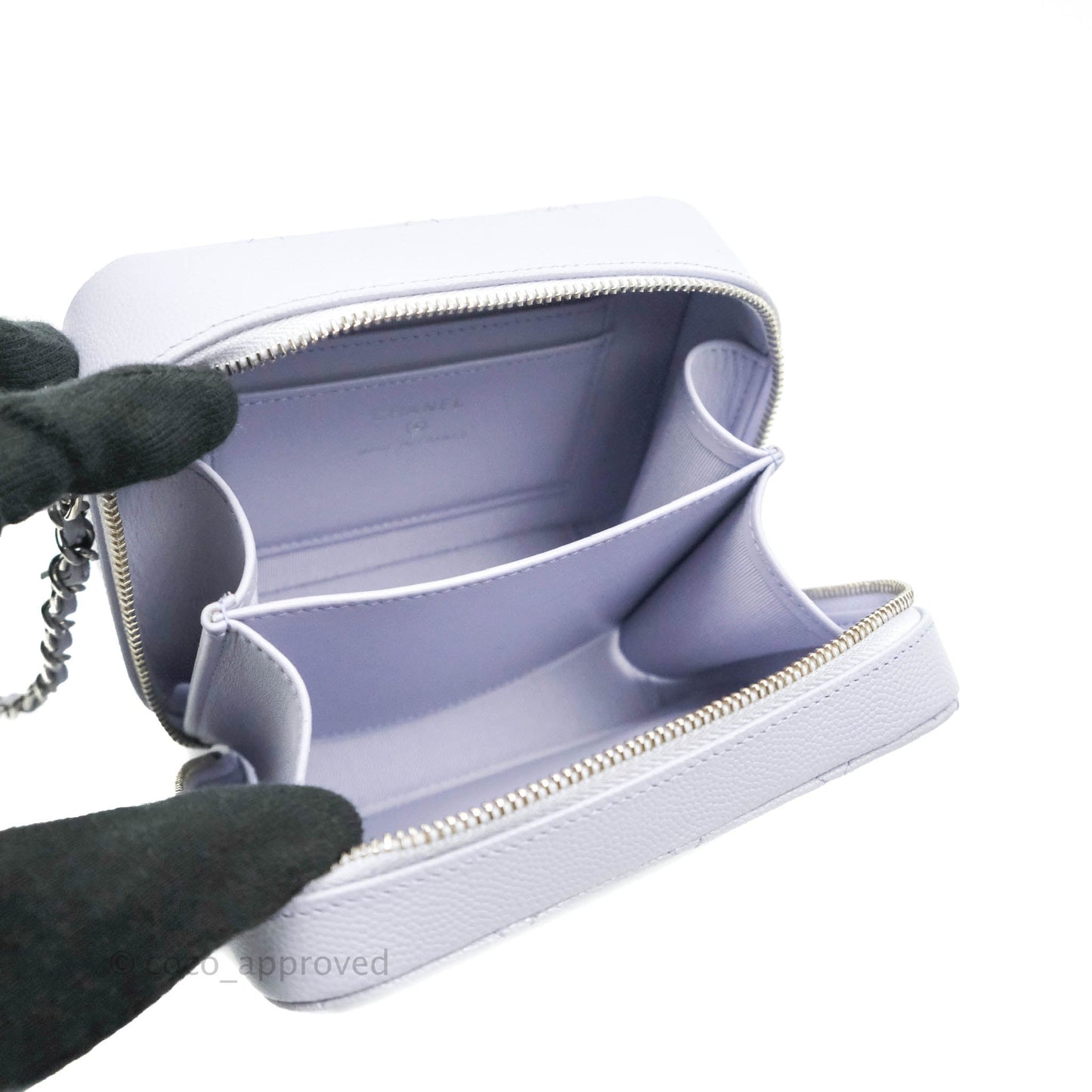 Chanel Quilted Camera Bag Lilac Caviar Silver Hardware