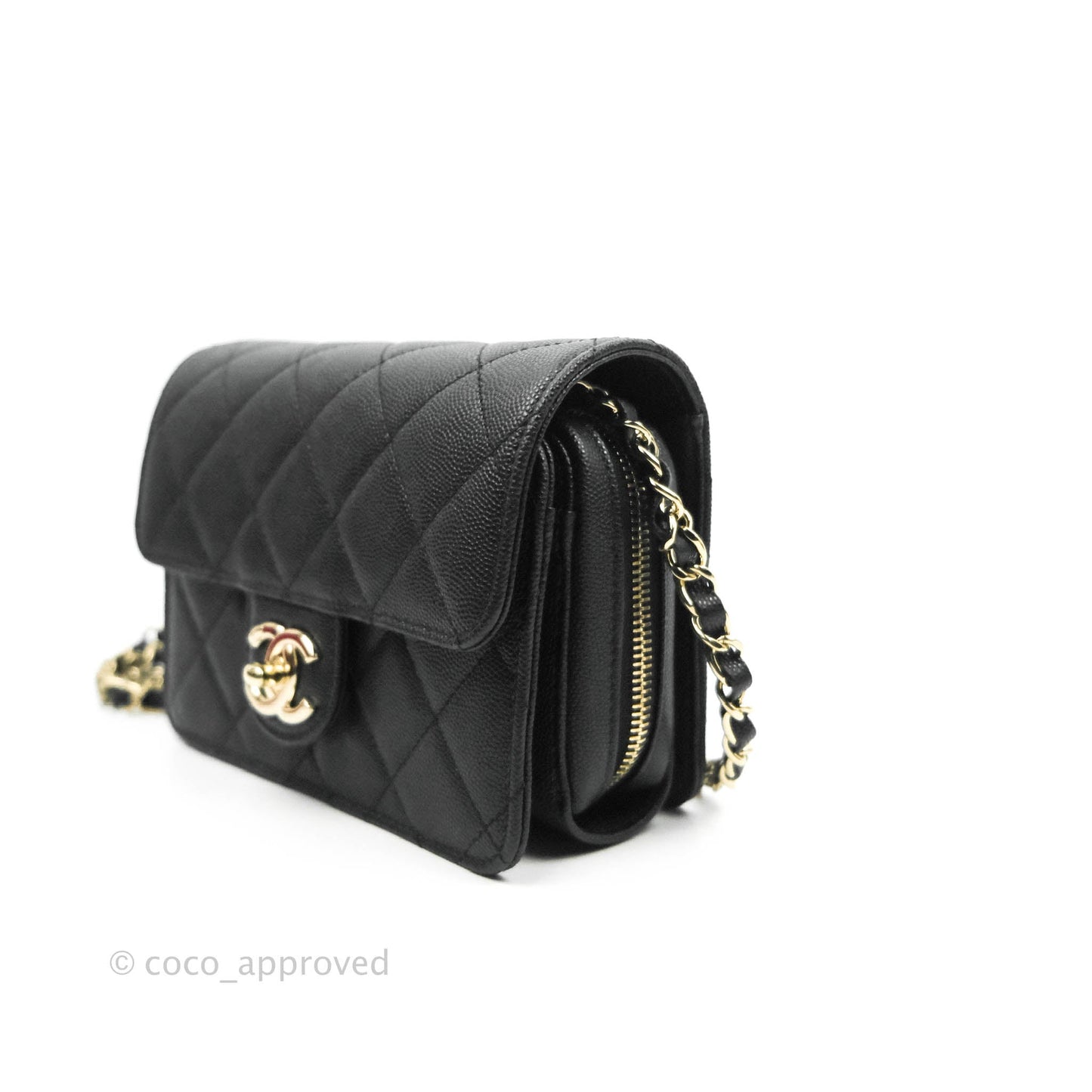Chanel Quilted Small Like The Wallet Flap Black Caviar Light Gold Hardware 22C