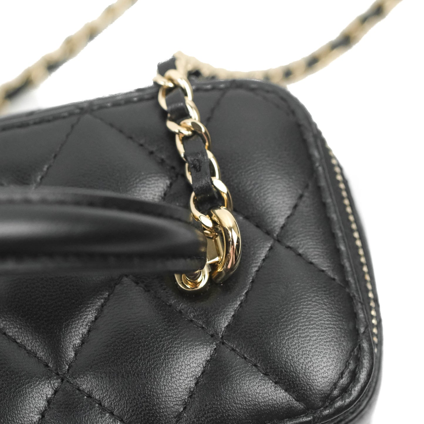 Chanel Vanity Rectangular Top Handle Black Lambskin Gold Hardware