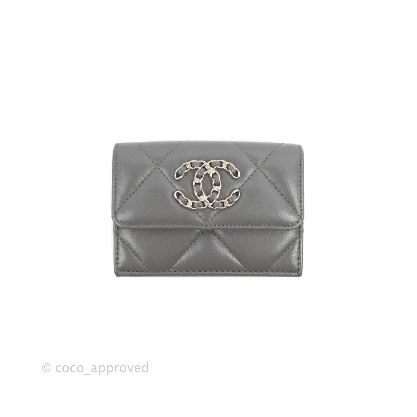 Chanel 19 Grey Short Trifold Wallet Lambskin