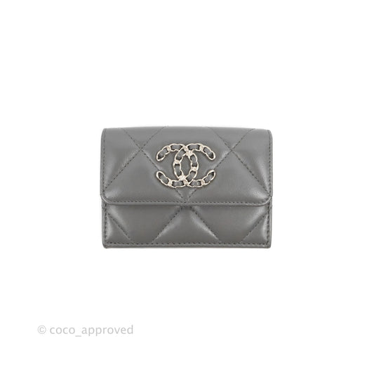Chanel 19 Grey Short Trifold Wallet Lambskin