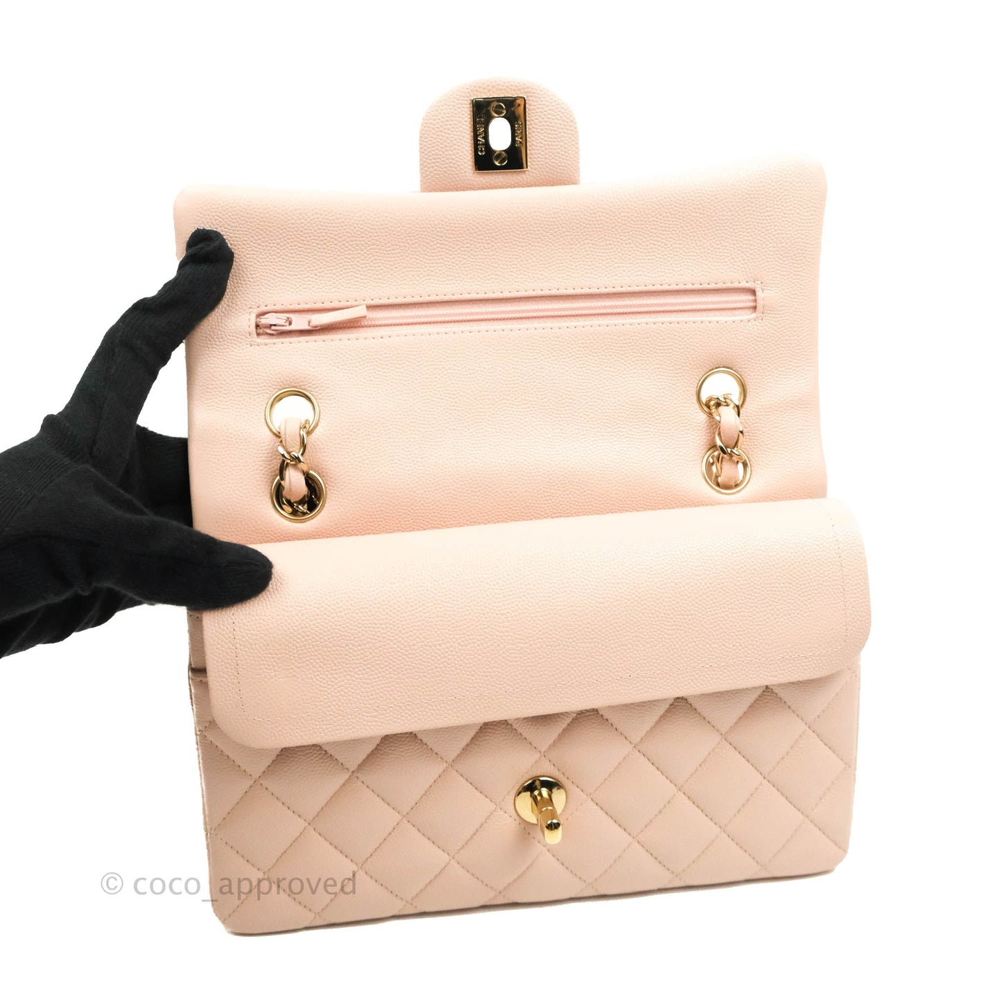 Chanel Small Classic Quilted Flap Rose Clair Pink Caviar Gold Hardware 21C