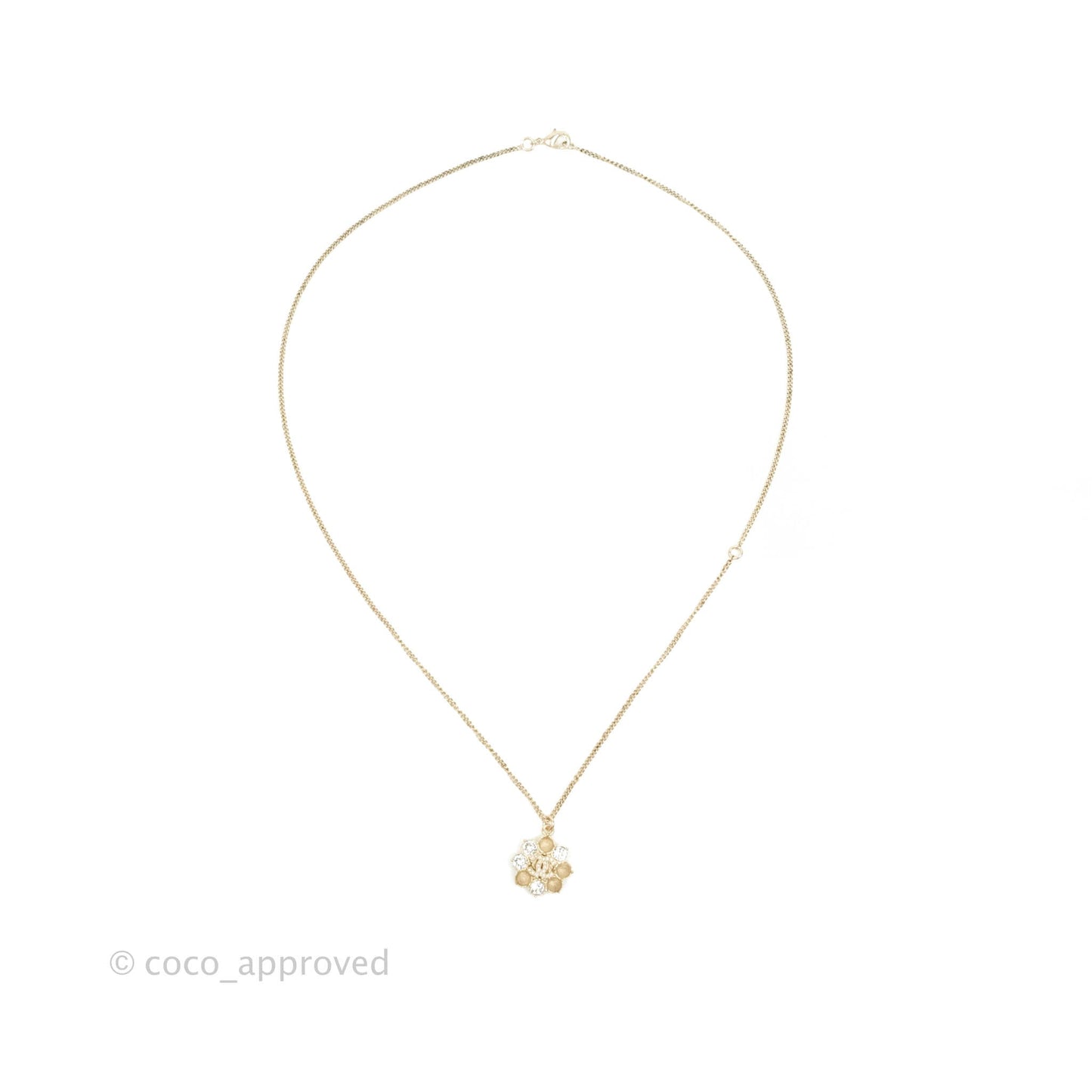 Chanel Crystal Flower CC Pendant Necklace Gold