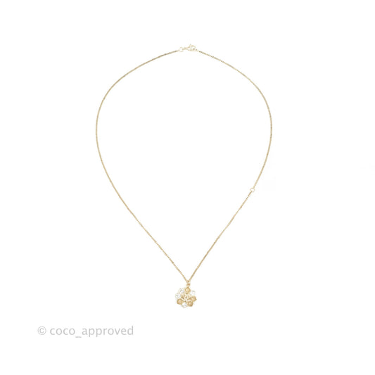 Chanel Crystal Flower CC Pendant Necklace Gold