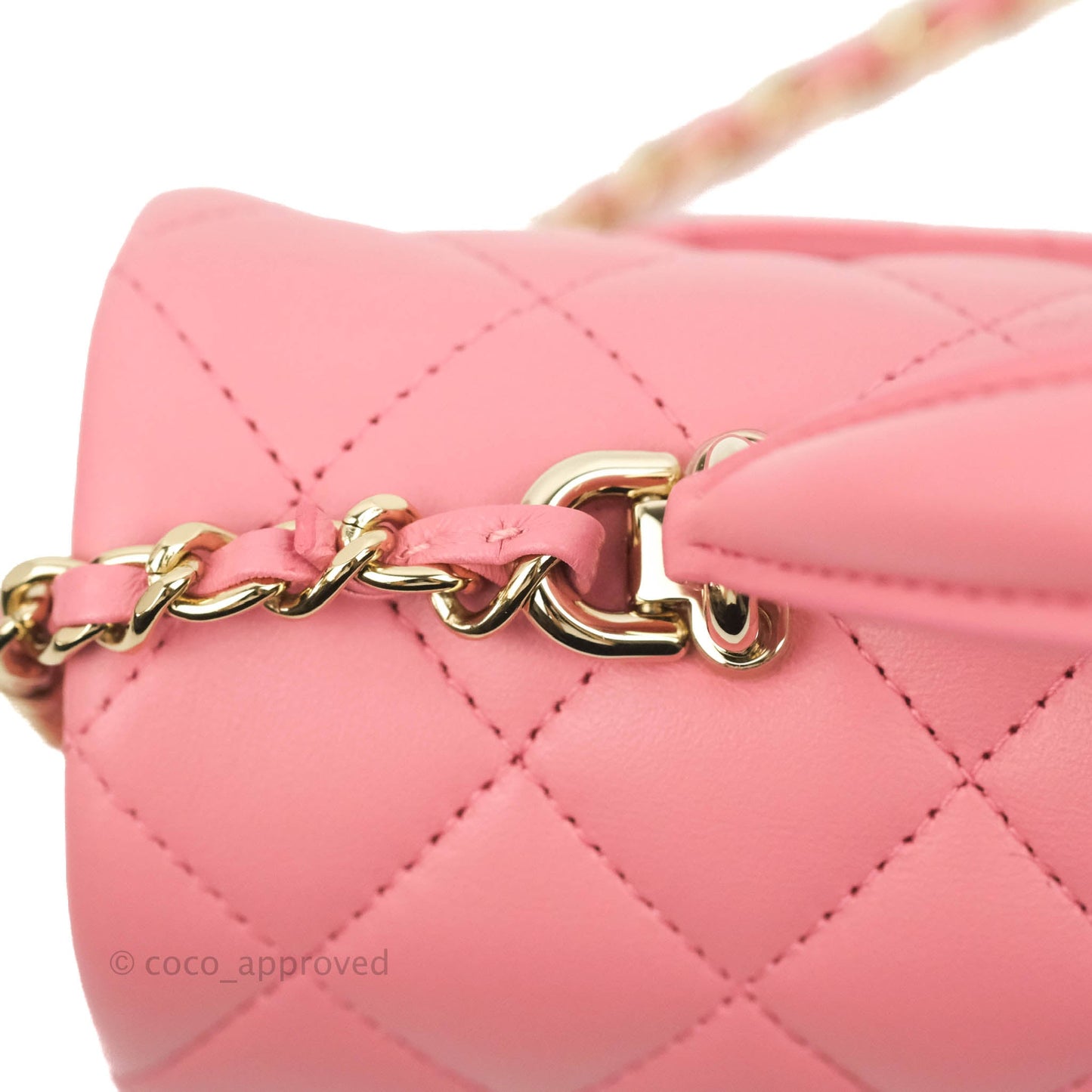 Chanel Top Handle Mini Rectangular Flap Bag Pink Lambskin Gold Hardware