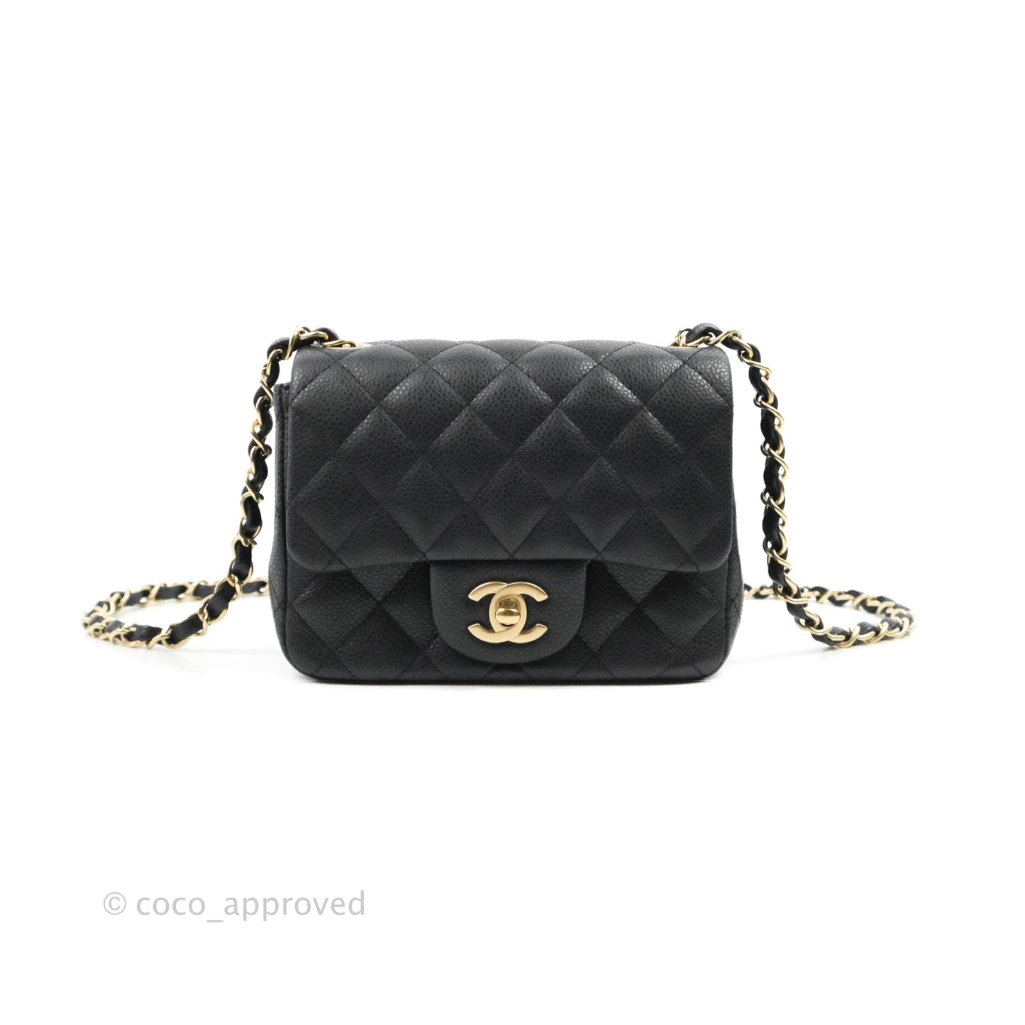 Chanel Quilted Mini Square Iridescent Black Caviar Matte Gold Hardware