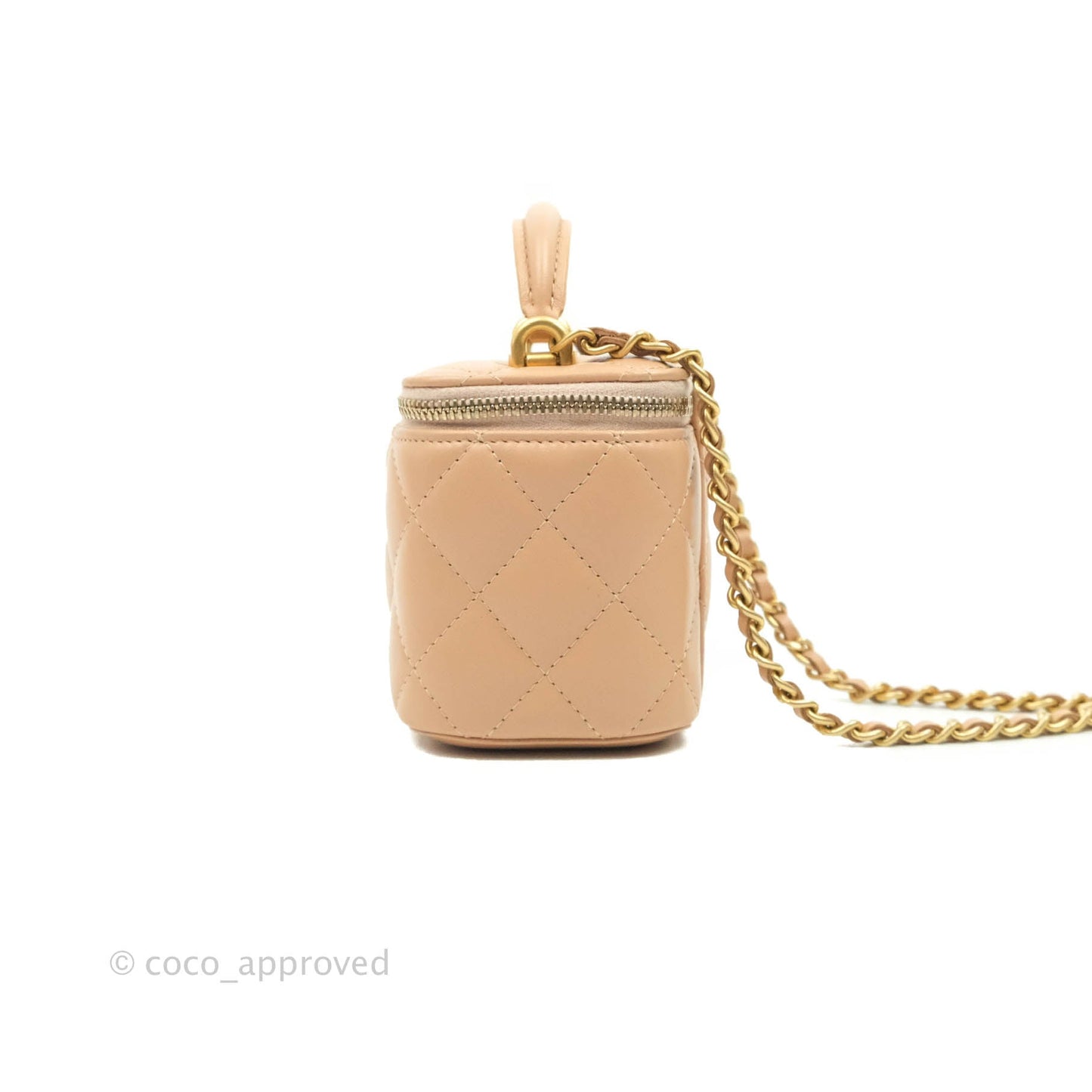 Chanel Mini Top Handle Vanity With Chain Beige Lambskin Aged Gold Hardware
