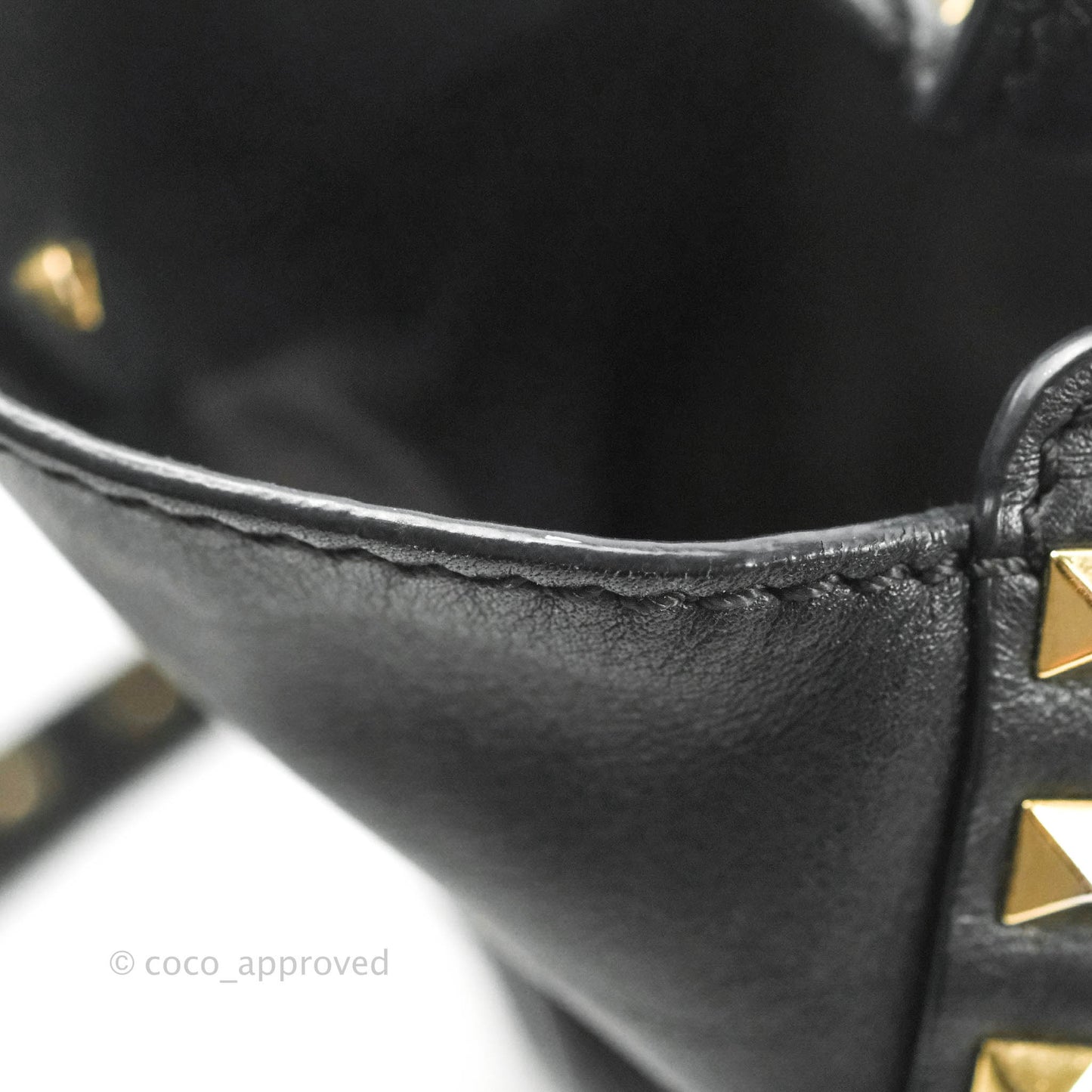 Valentino Garavani Small Trapeze Rockstud Black Grained Calfskin Gold Hardware
