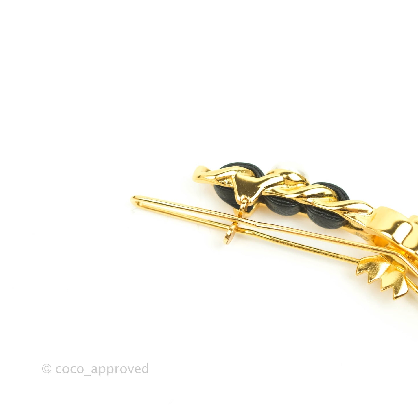 Chanel CC Lock Pearl Chain Hair Clip Gold Tone 20A