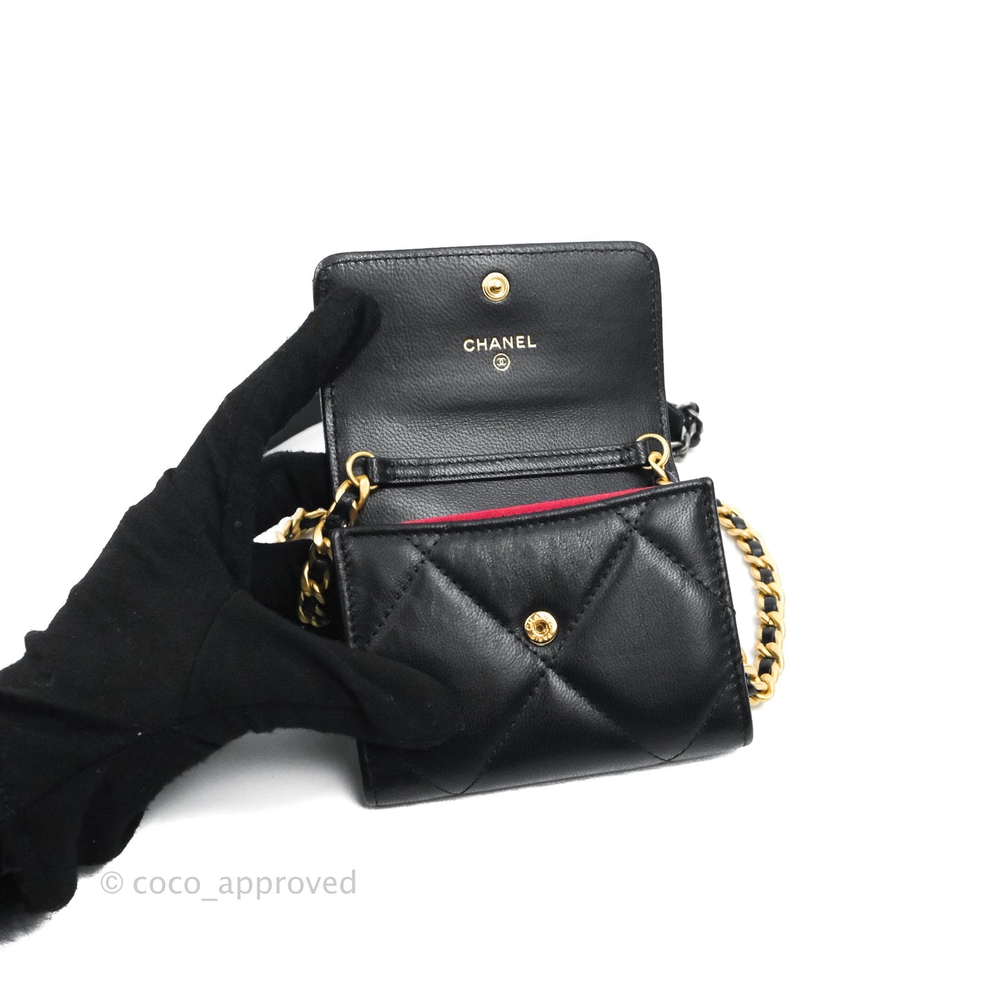 Chanel 19 Card Holder With Chain Black Mixed Hardware