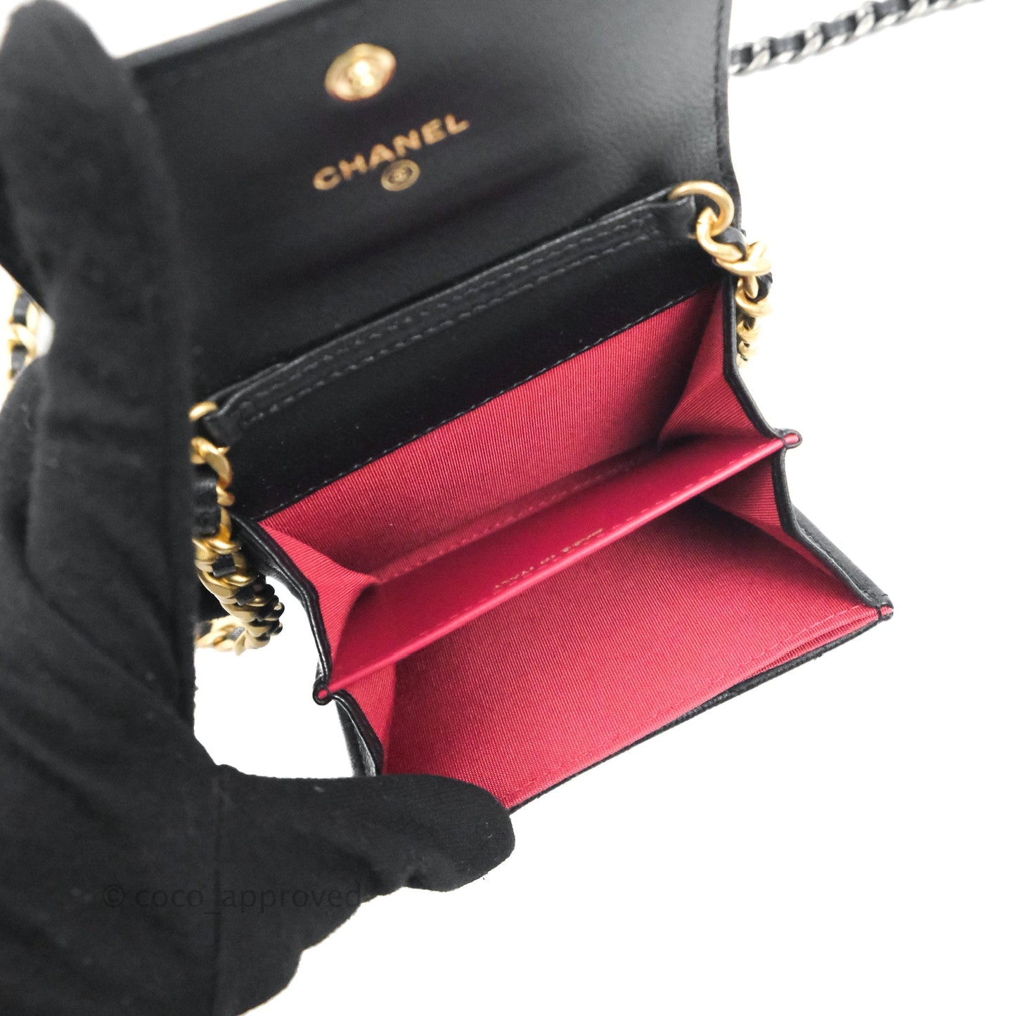 Chanel 19 Card Holder With Chain Black Mixed Hardware