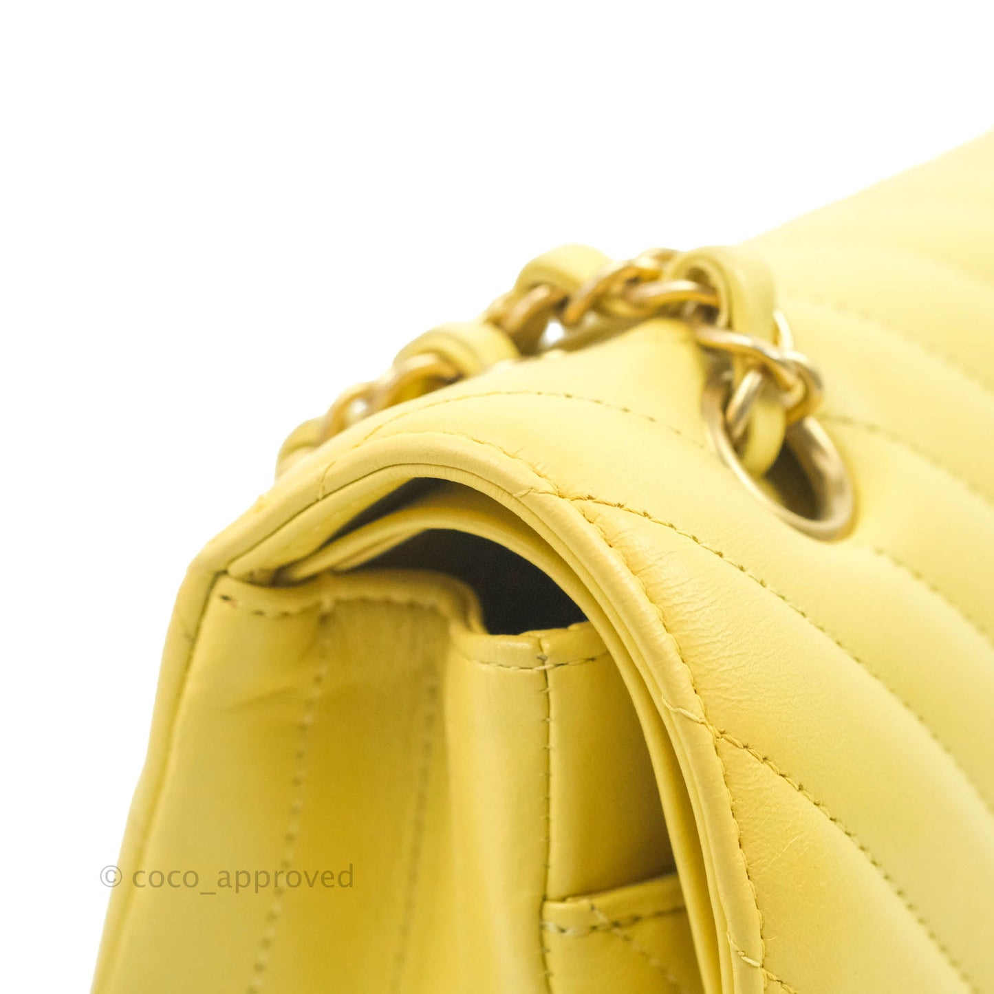 Chanel Classic M/L Medium Flap Chevron Yellow Lambskin Gold Hardware