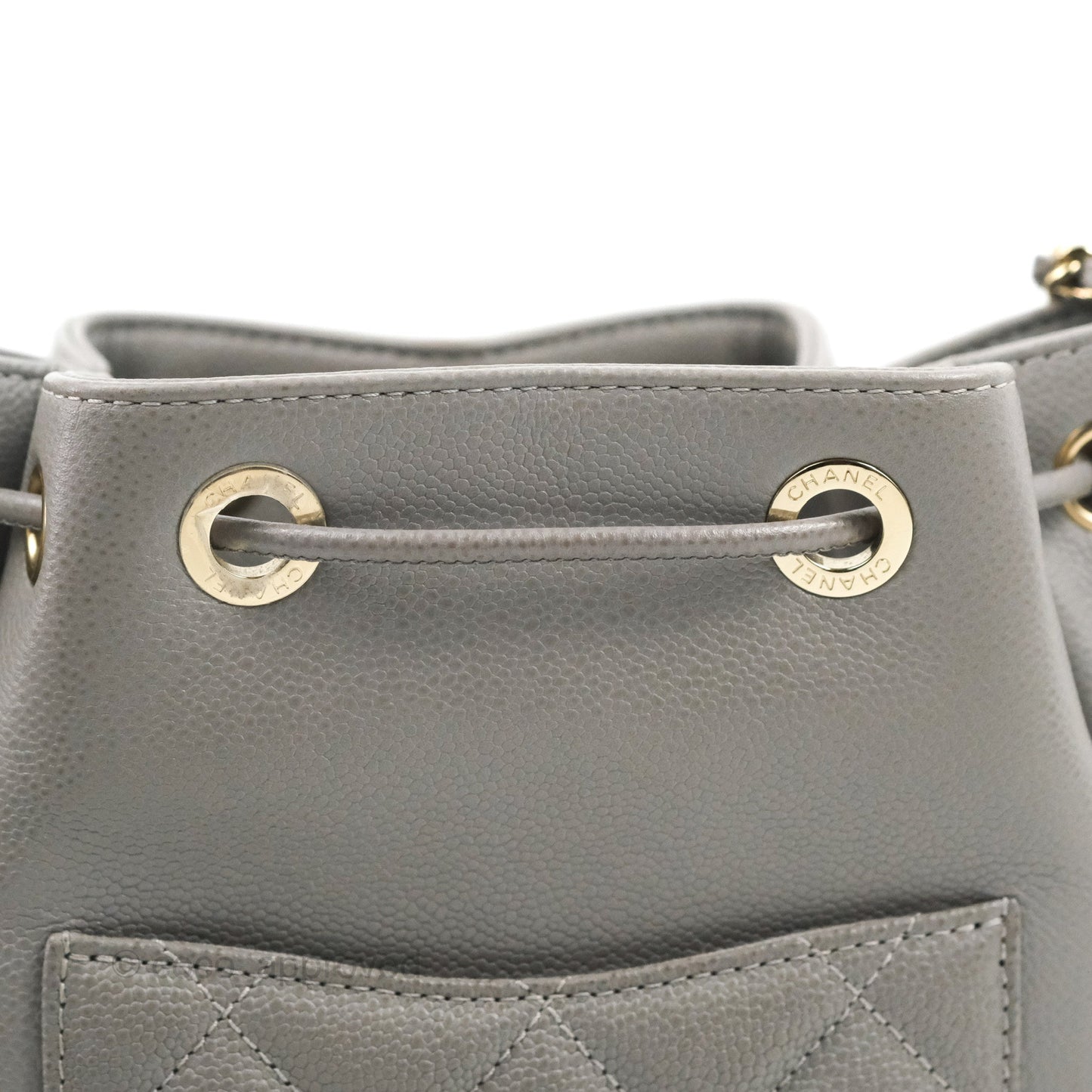 Chanel Business Affinity Drawstring Bucket Bag Grey Caviar Gold Hardware