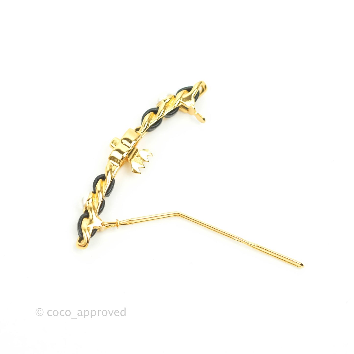 Chanel CC Lock Pearl Chain Hair Clip Gold Tone 20A