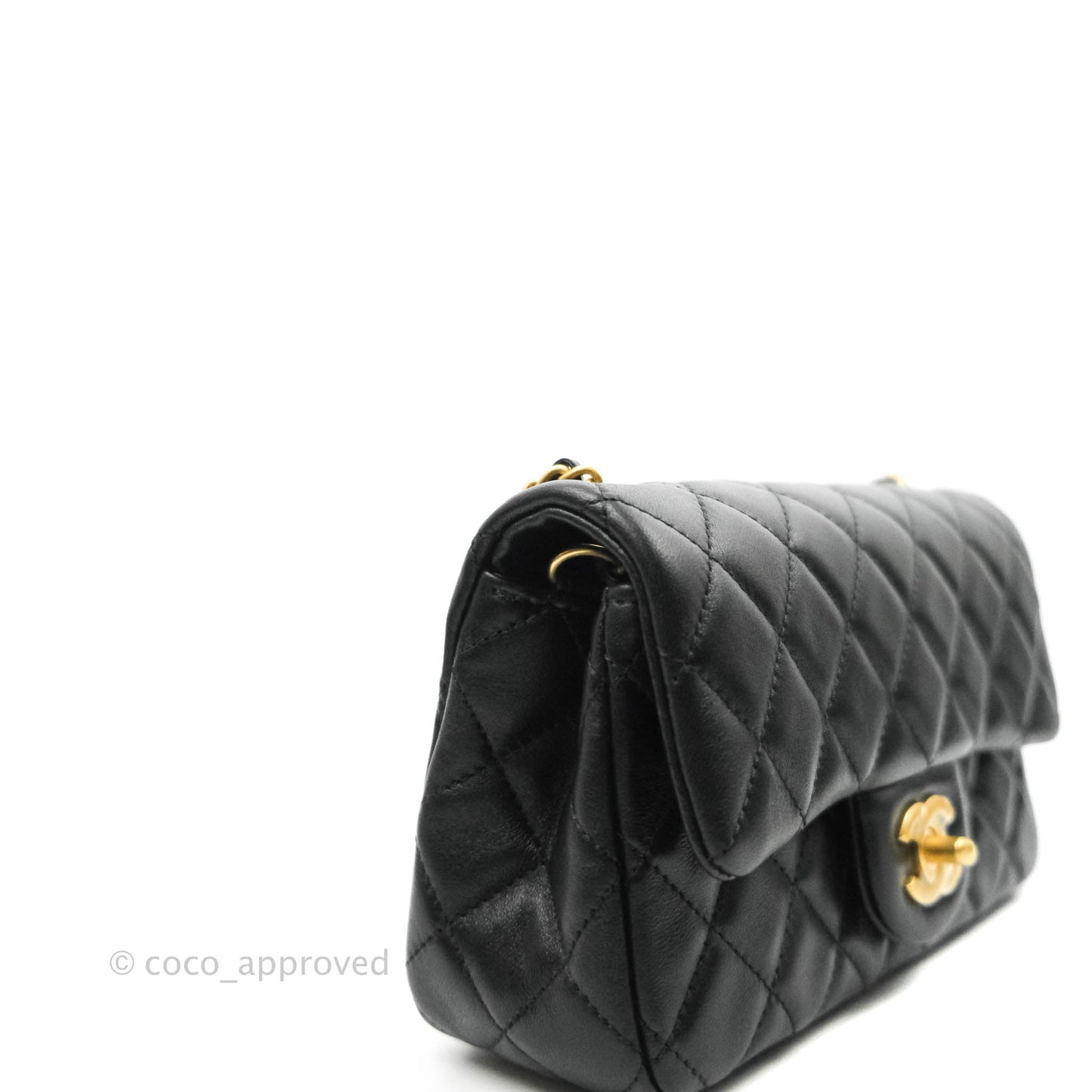 Chanel Mini Rectangular Pearl Crush Quilted Black Lambskin Gold Hardware