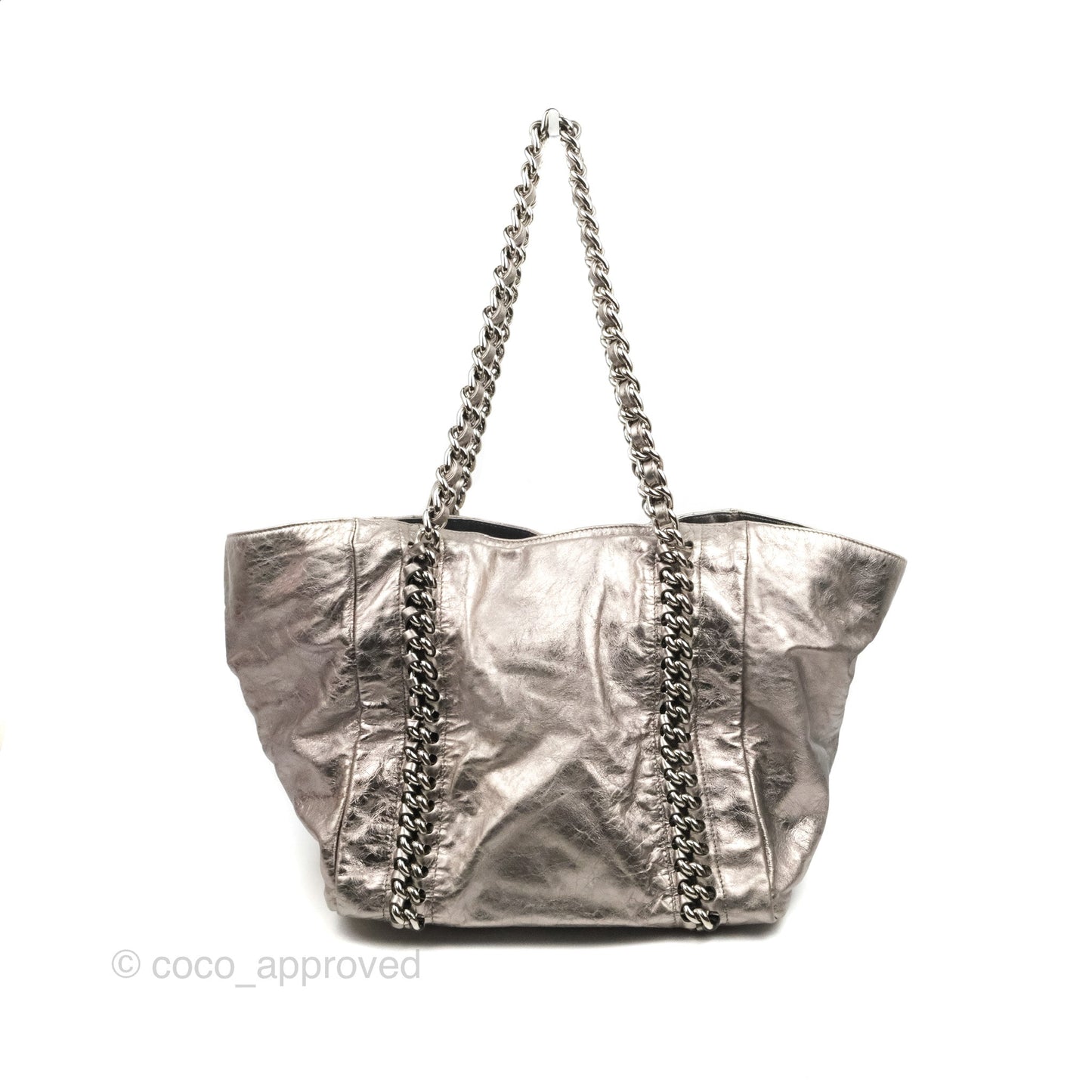 Chanel Metallic Cracked Calfskin Modern Chain Tote Silver