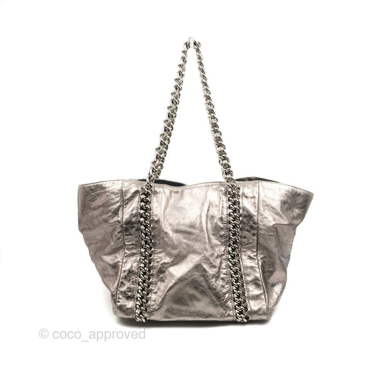 Chanel Metallic Cracked Calfskin Modern Chain Tote Silver