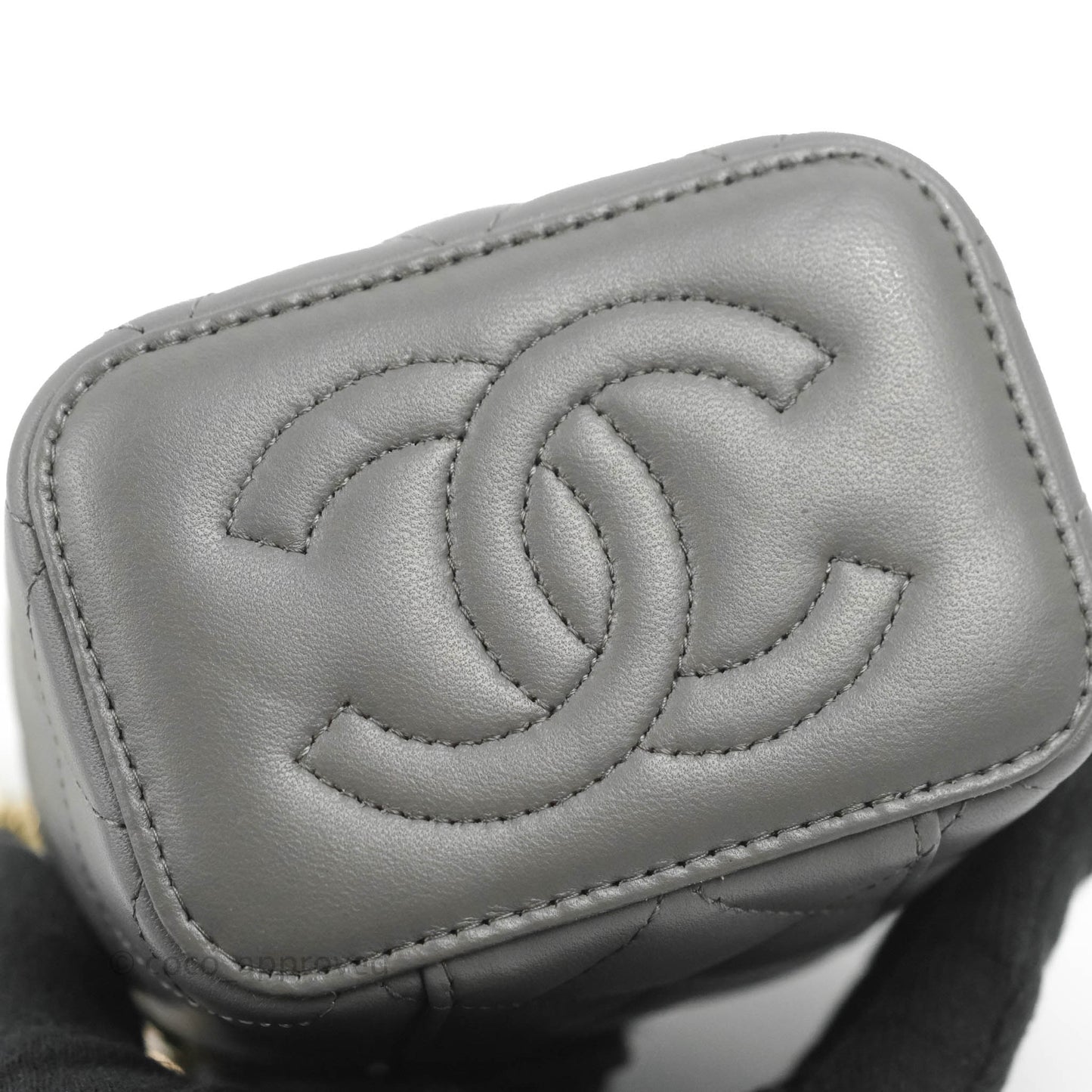 Chanel Mini Top Handle Vanity With Chain Dark Grey Lambskin Gold Hardware