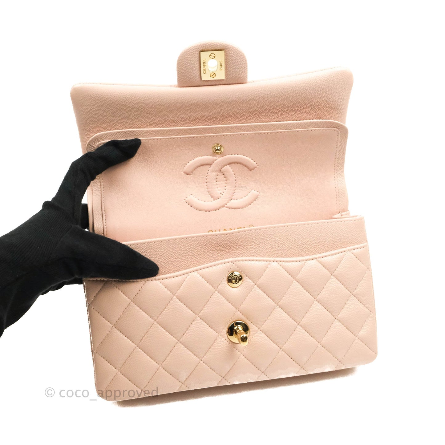 Chanel Small Classic Quilted Flap Rose Clair Pink Caviar Gold Hardware 21C
