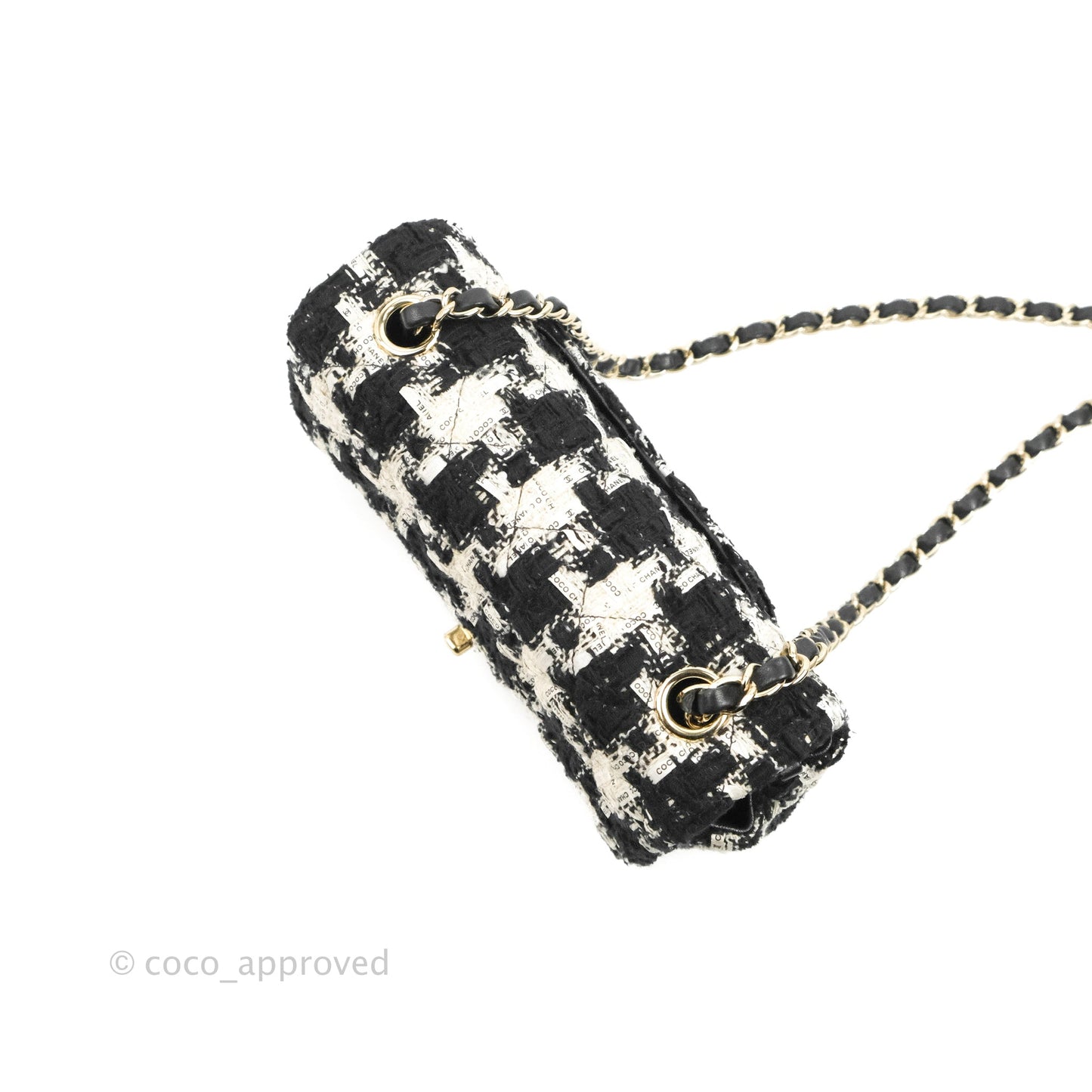 Chanel Quilted Mini Rectangular Flap Tweed Houndstooth Black & White Gold Hardware