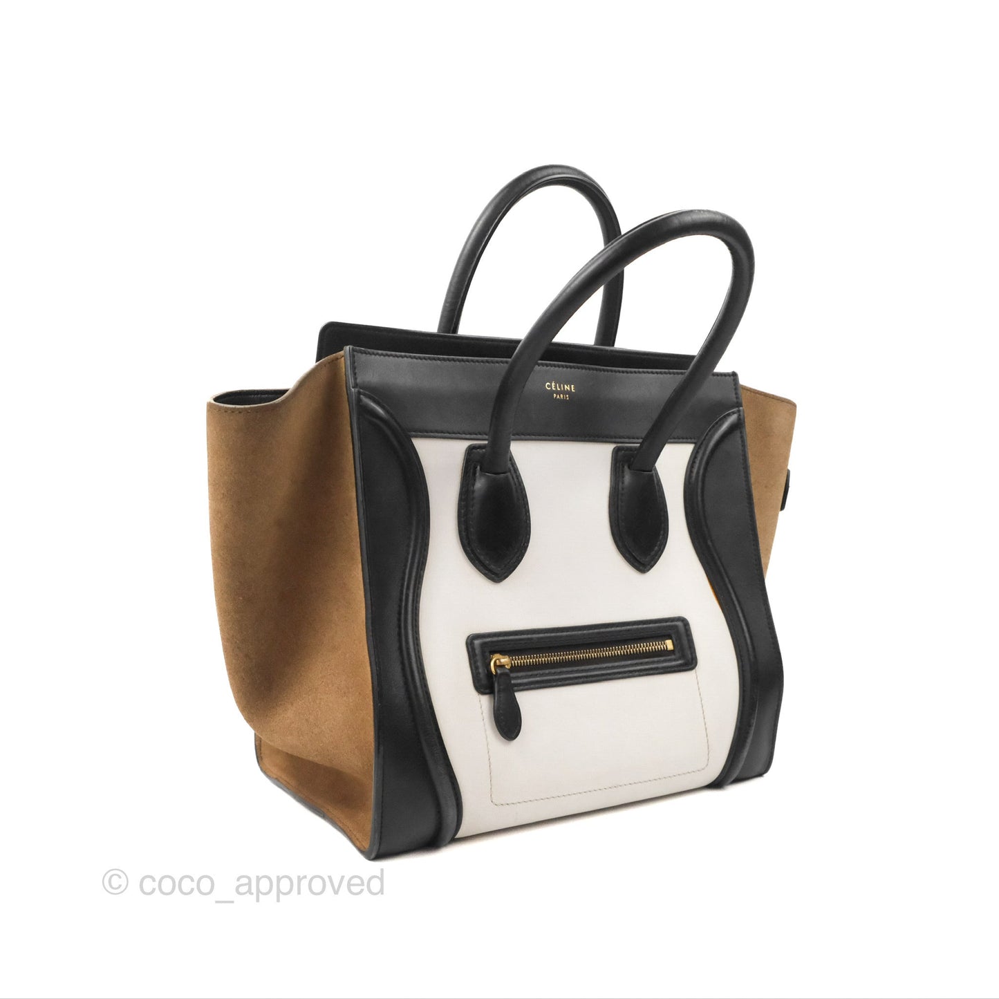 Celine Mini Luggage Bag Black/White/Brown Calfskin