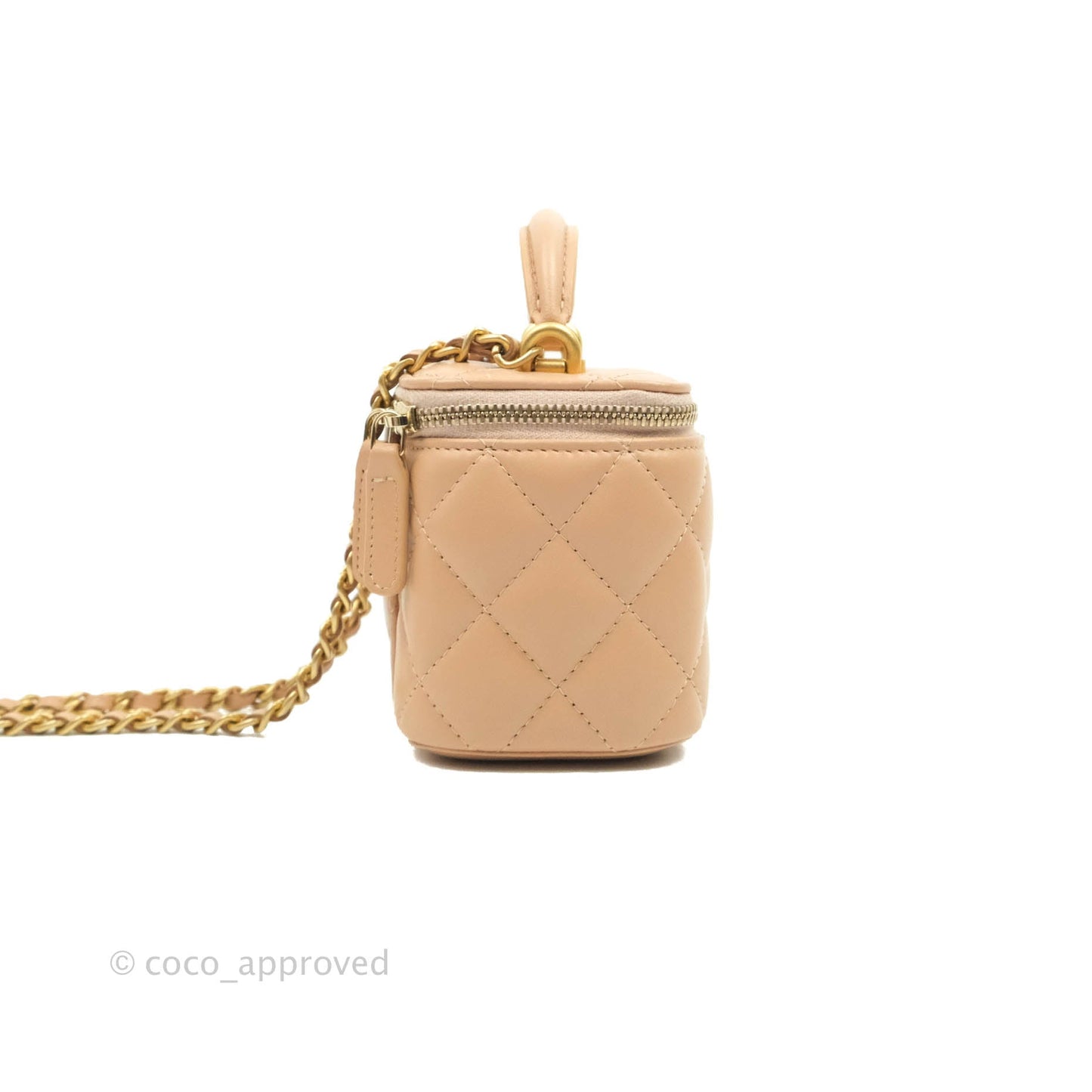 Chanel Mini Top Handle Vanity With Chain Beige Lambskin Aged Gold Hardware