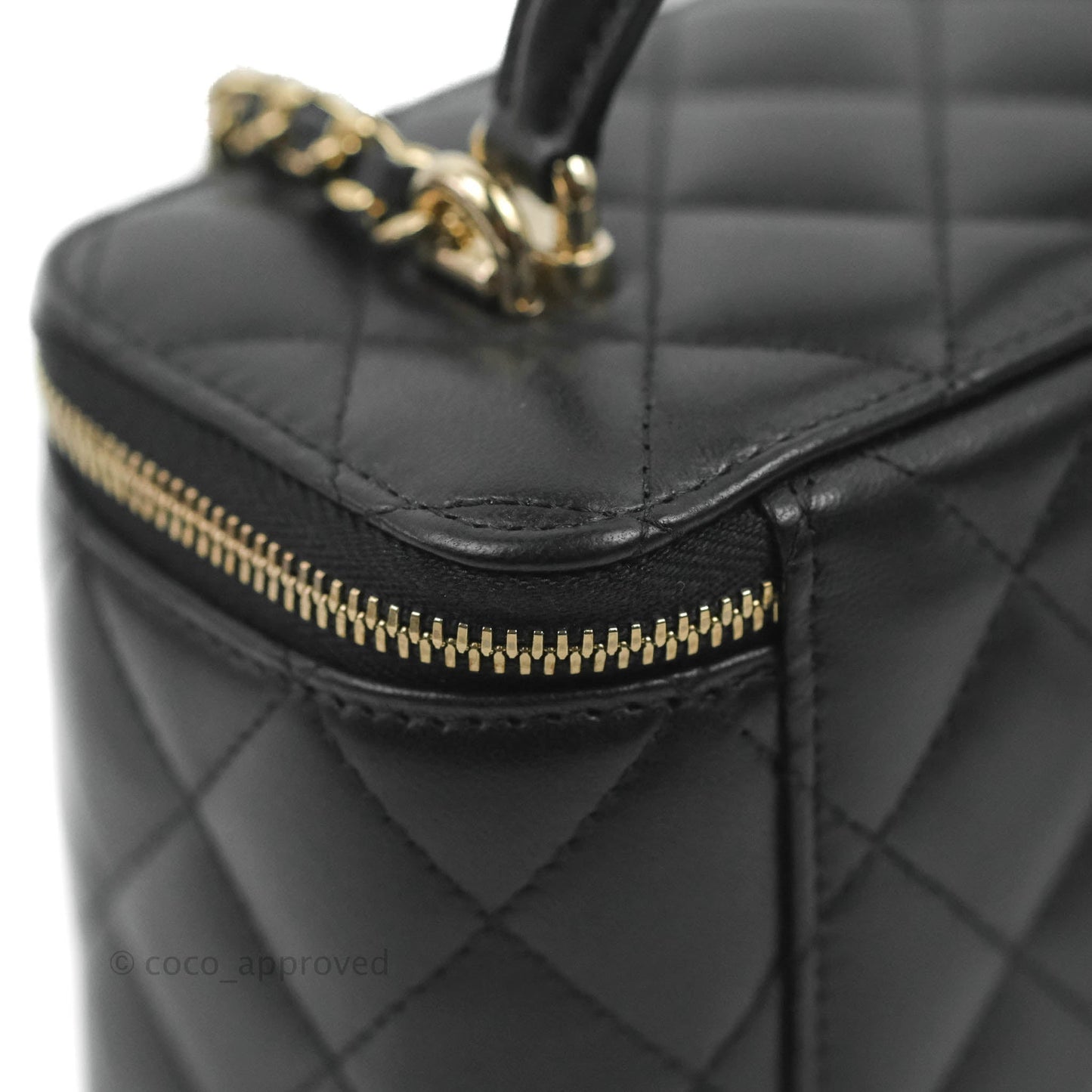 Chanel Vanity Rectangular Top Handle Black Lambskin Gold Hardware