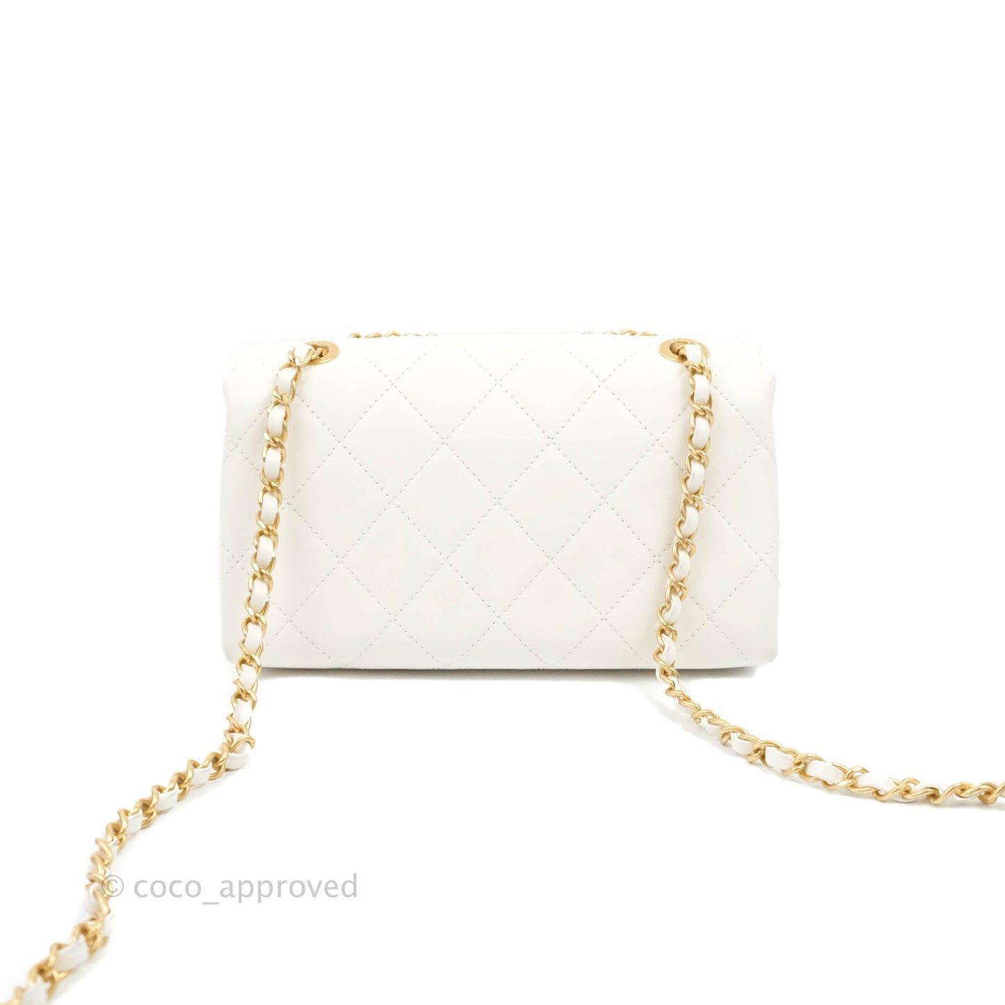 Chanel Small Logo Enchained Flap Bag White Calfskin Aged Gold Hardware 20S
