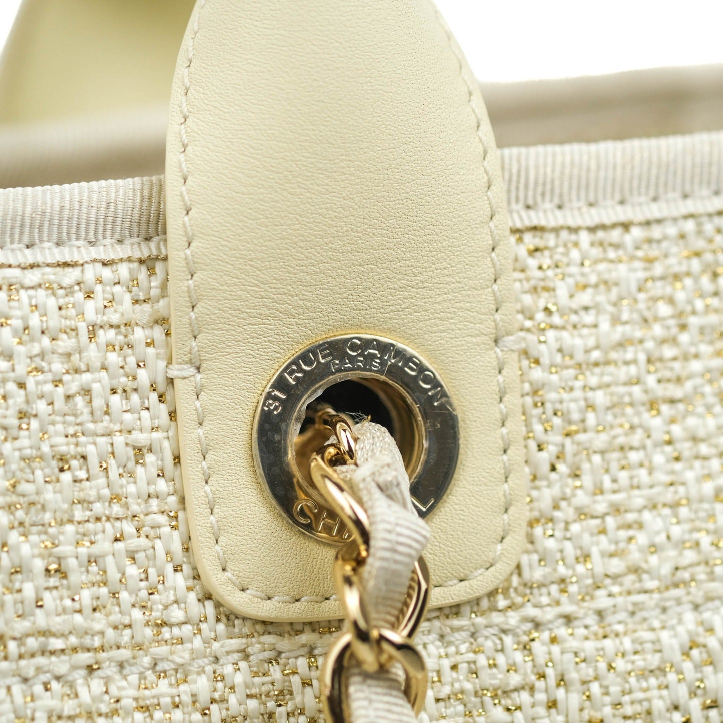 Chanel Large Deauville Iridescent Gold Beige Canvas Gold Hardware