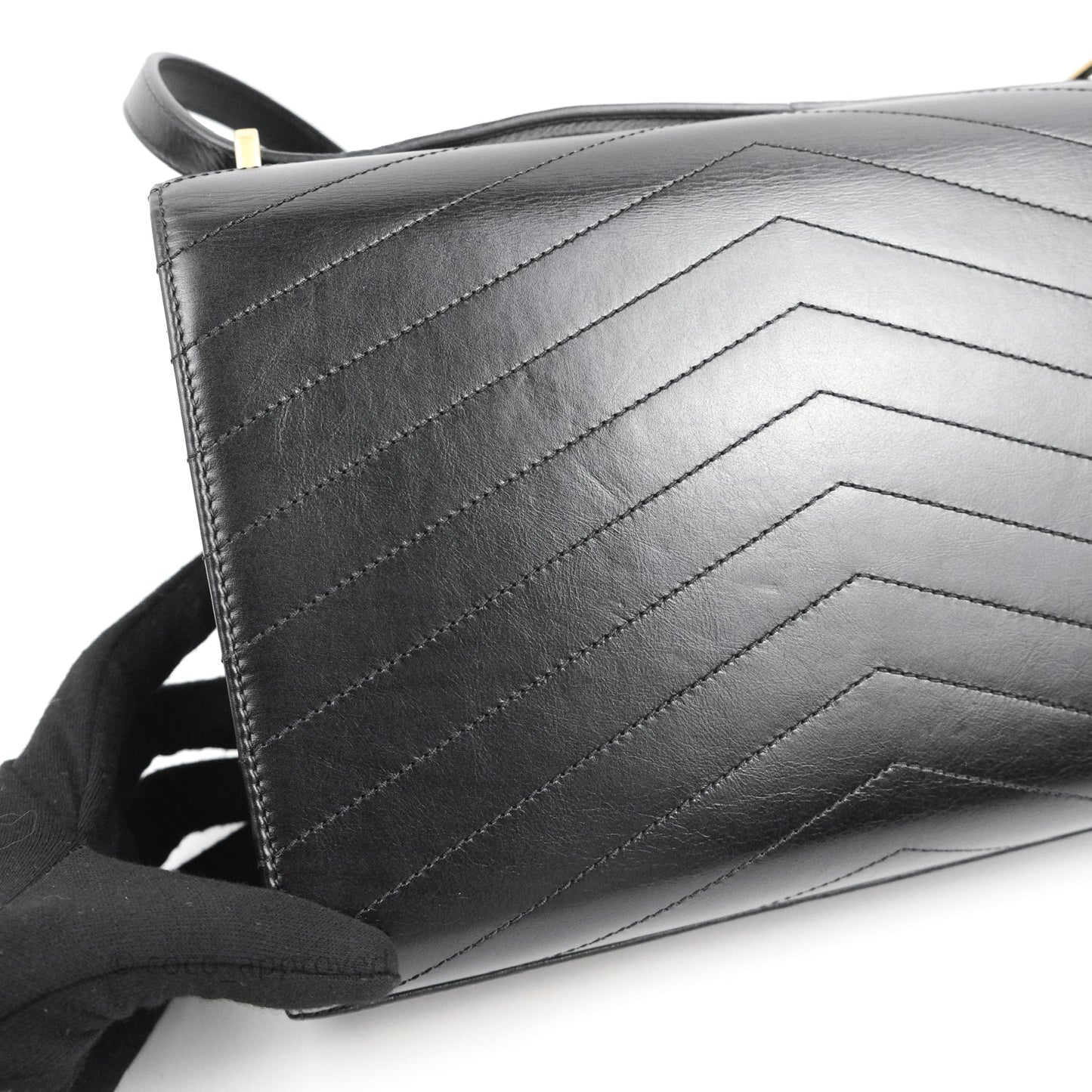 Chanel Medal Envelope Flap Bag Chevron Black Calfskin Aged Gold Hardware