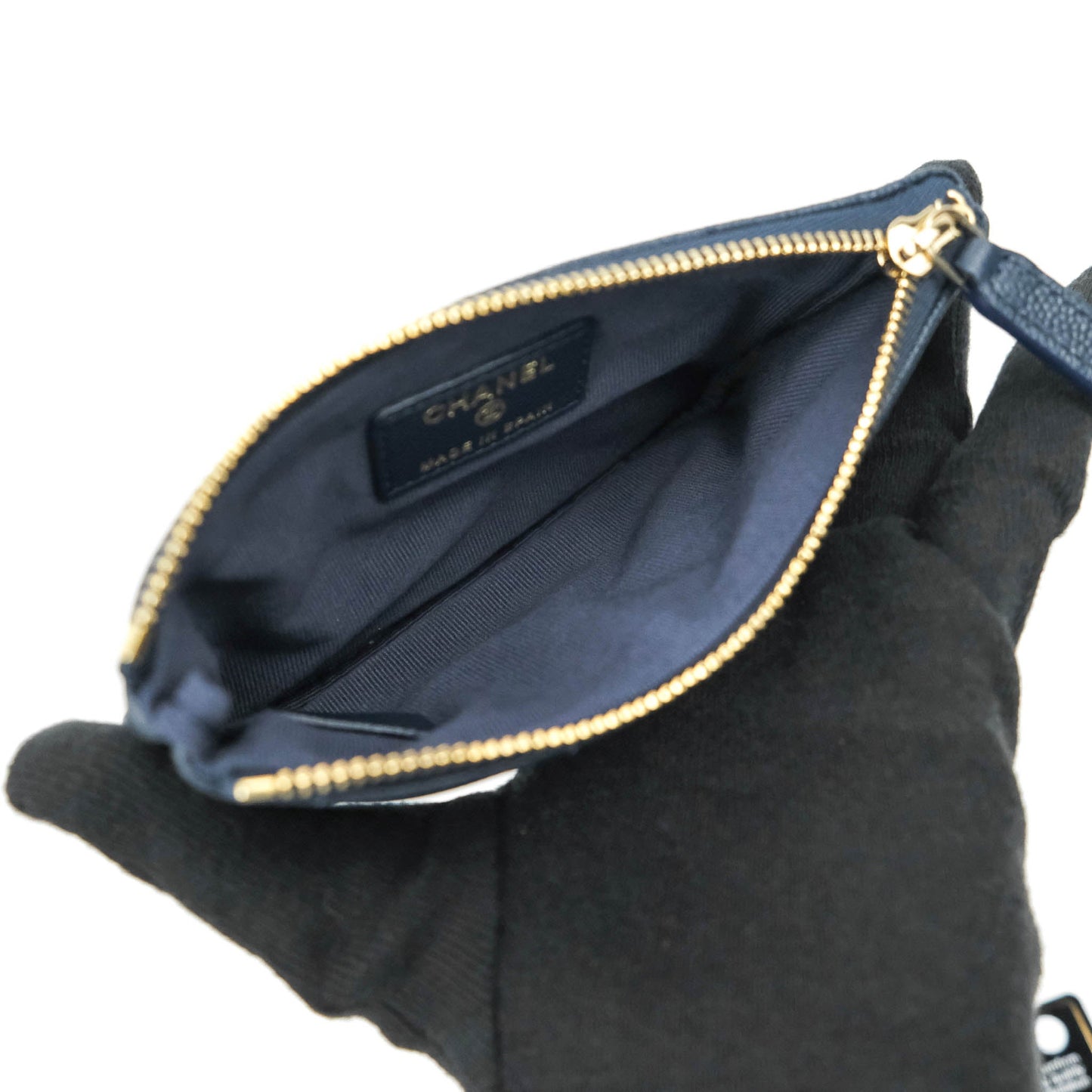 Chanel Mini Quilted O Case Navy Caviar Gold Hardware