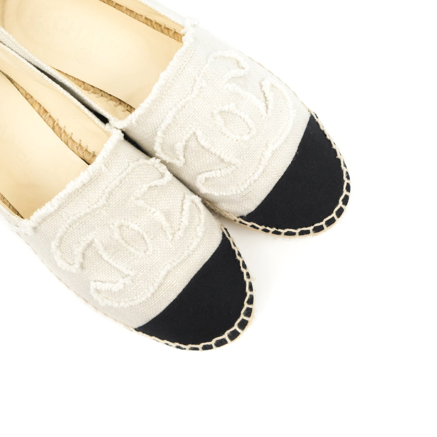 Chanel CC Espadrilles Black Beige Fabric Size 37
